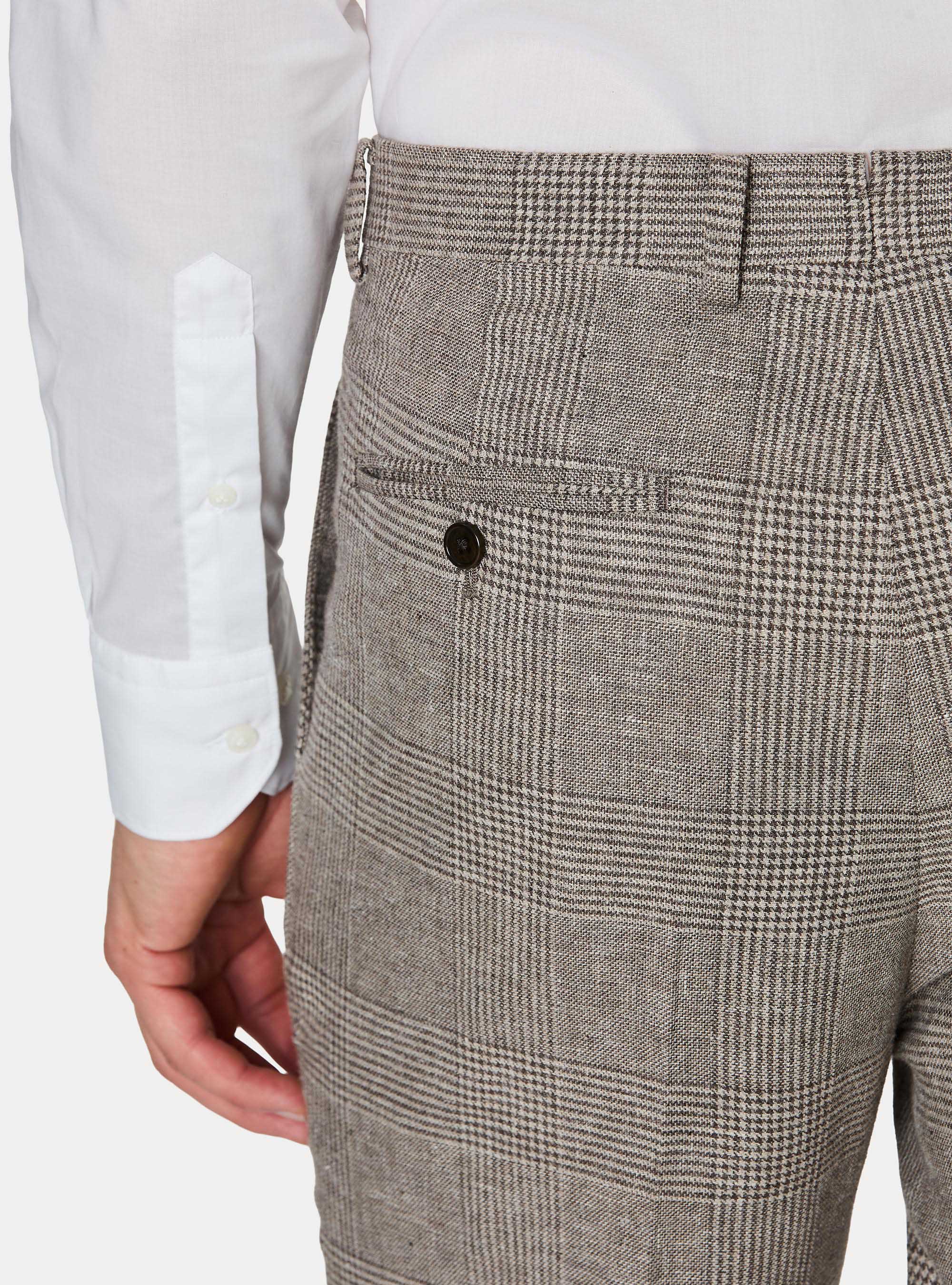 Pantaloni fantasia con pince in lino e cotone, MARRONE