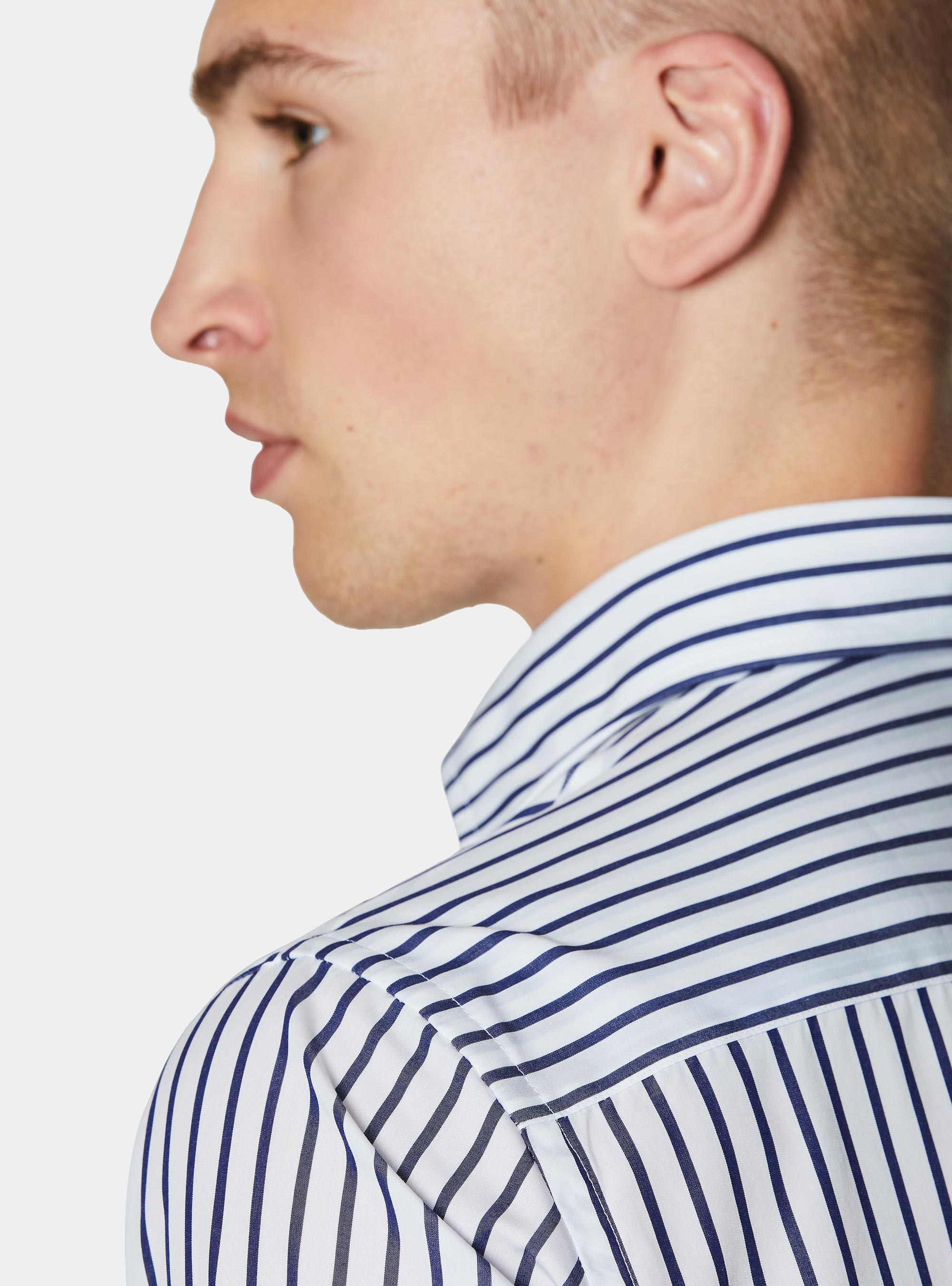 Camicia rigata in popeline di cotone, BIANCO