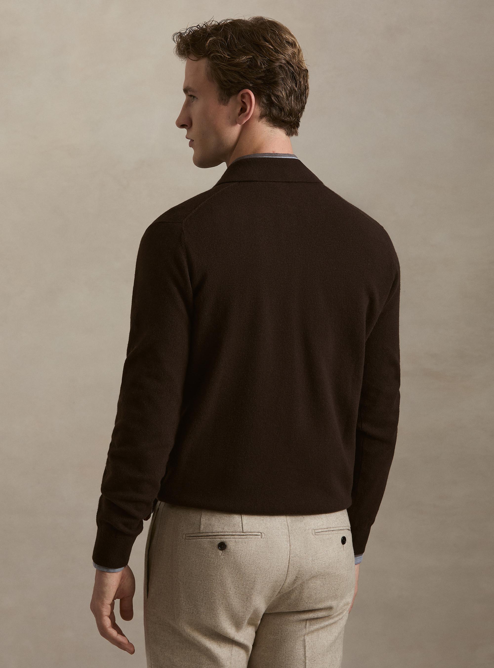 Maglia a polo in lana e cashmere, MARRONE