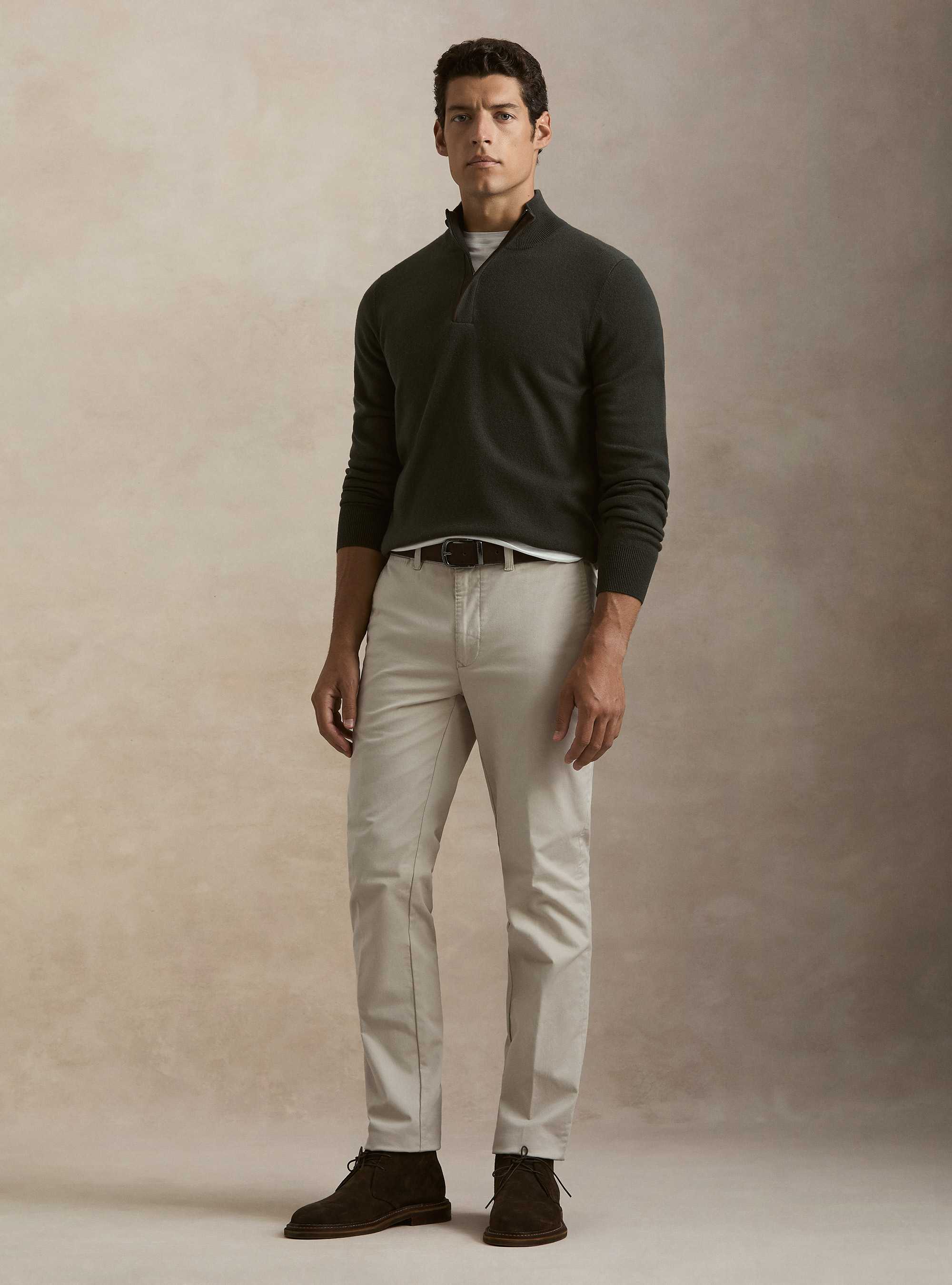 Maglia mezza zip in lana lambswool e cashmere, MILITARE 0609C