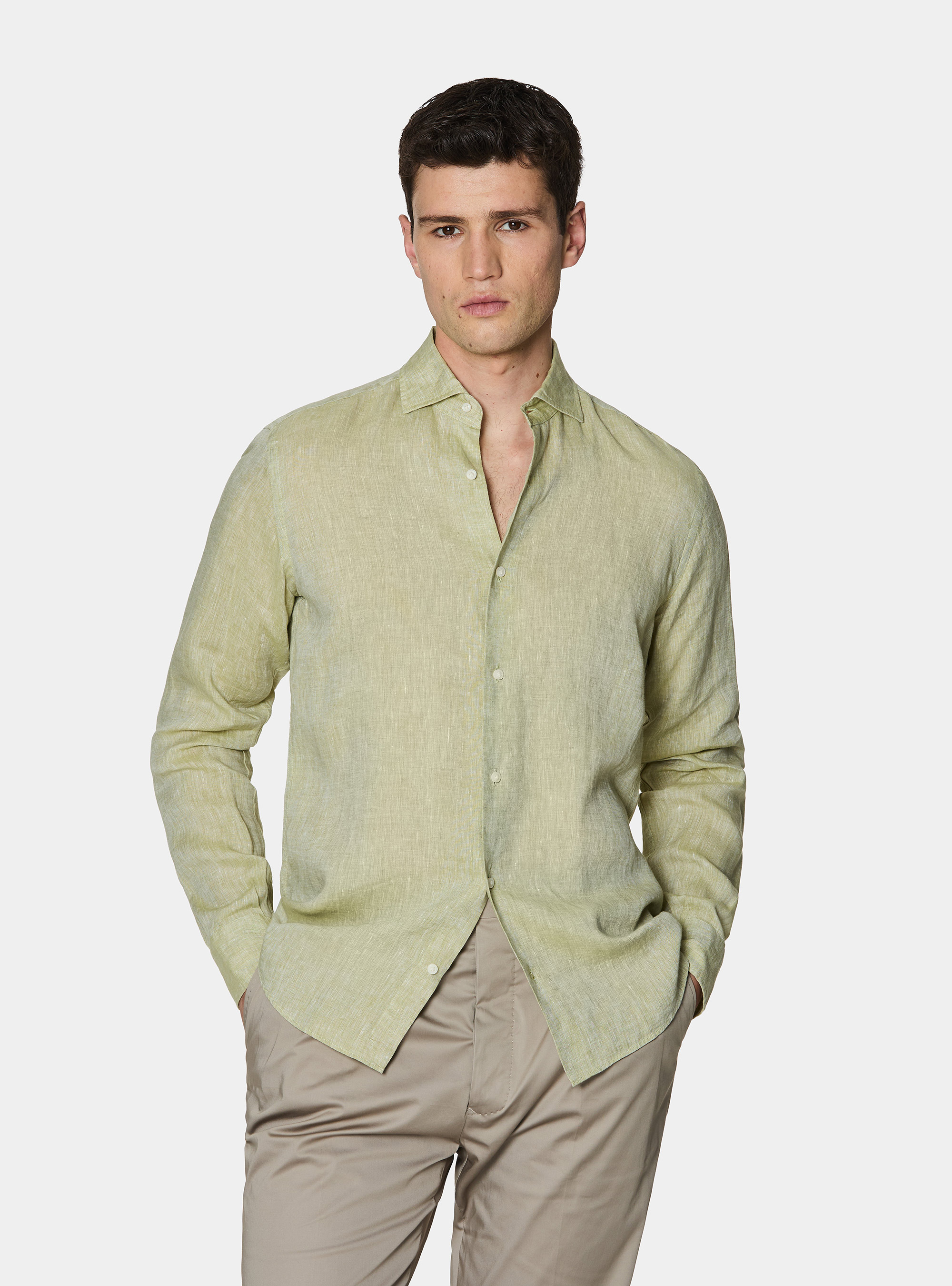 Camicia in puro lino, VERDE PISTACCHIO 0616C