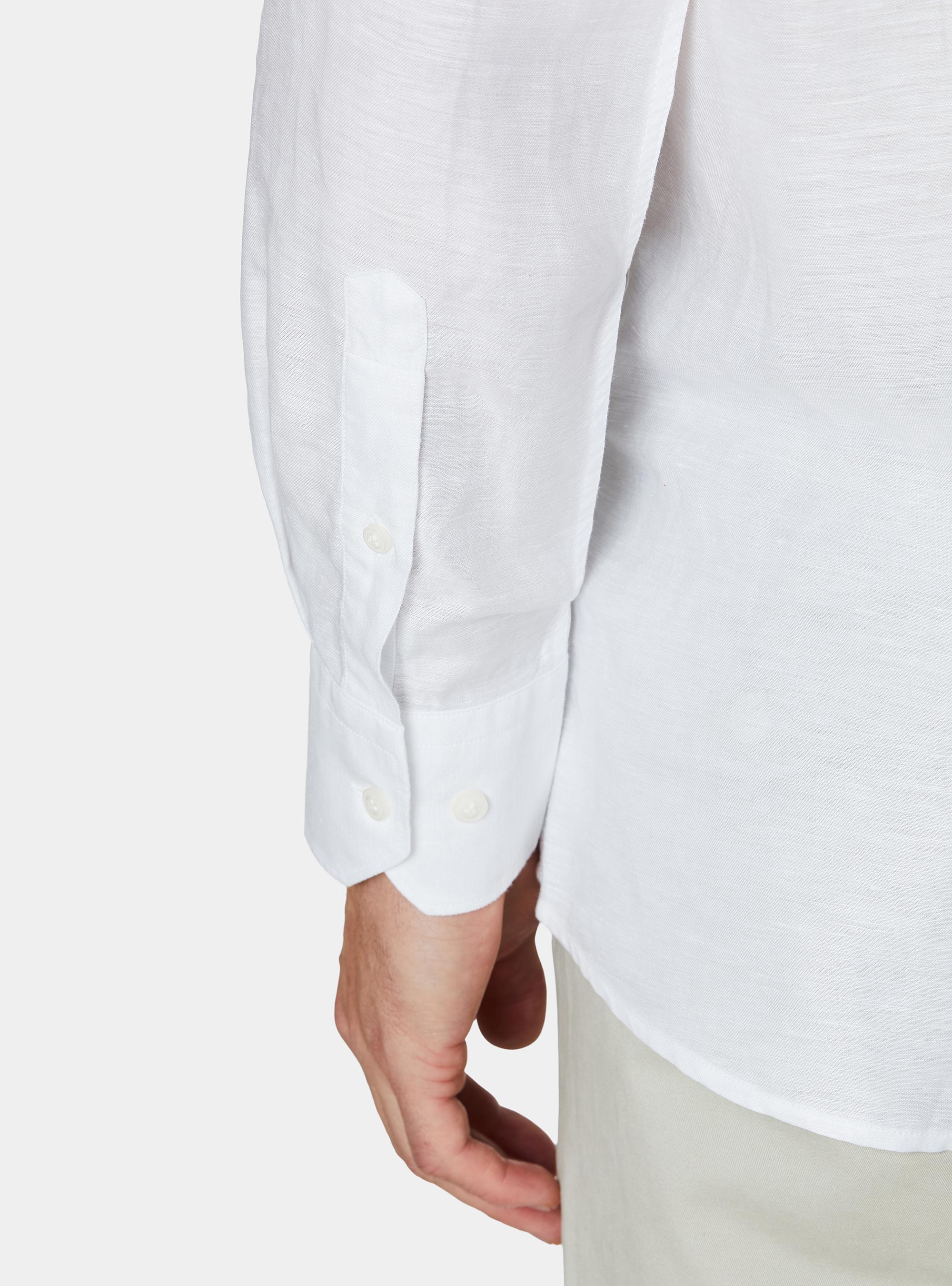 Camicia in misto lino con paramontura, BIANCO