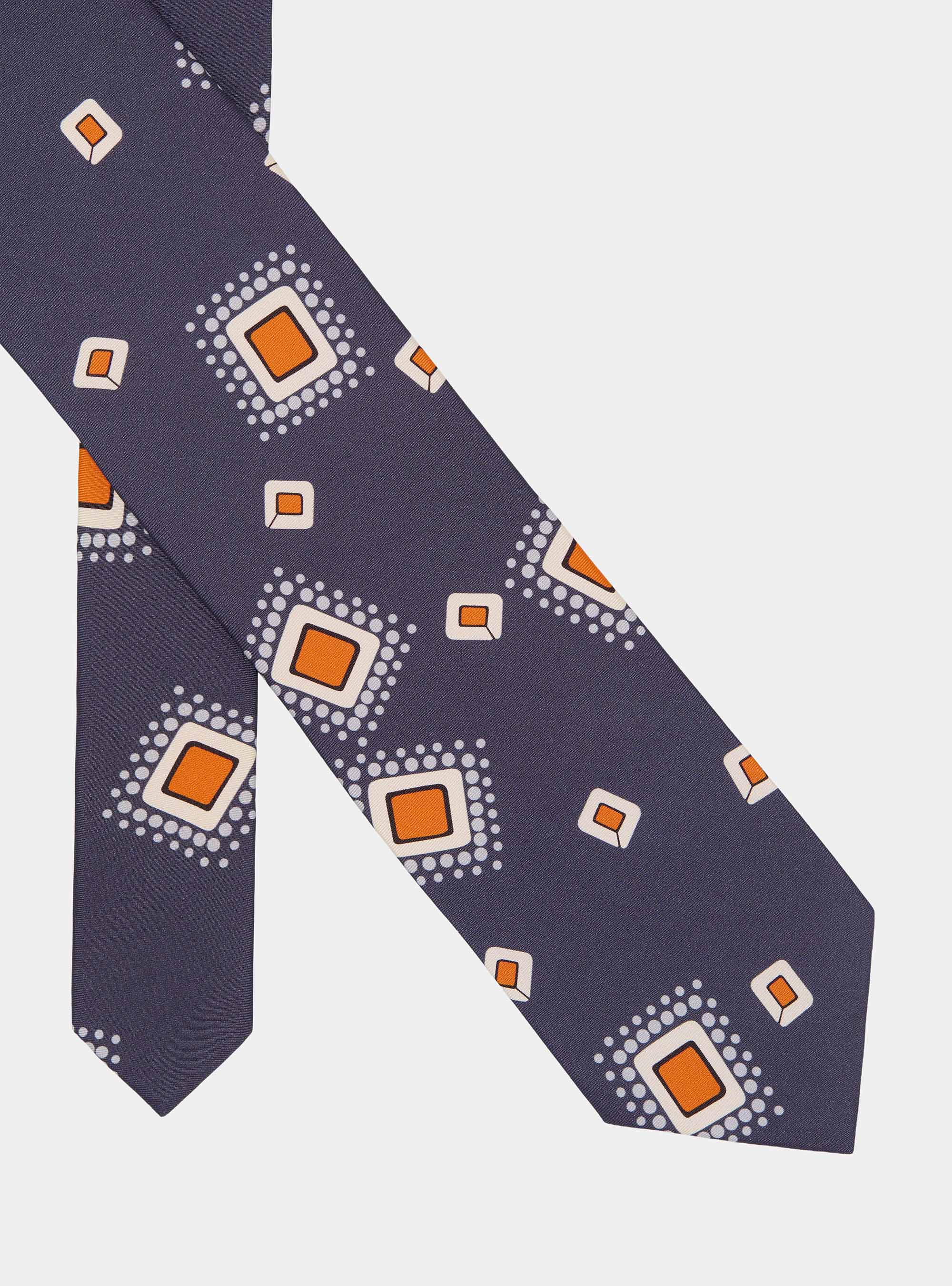 Cravatta in twill di seta stampa geometrica, BLU NAVY