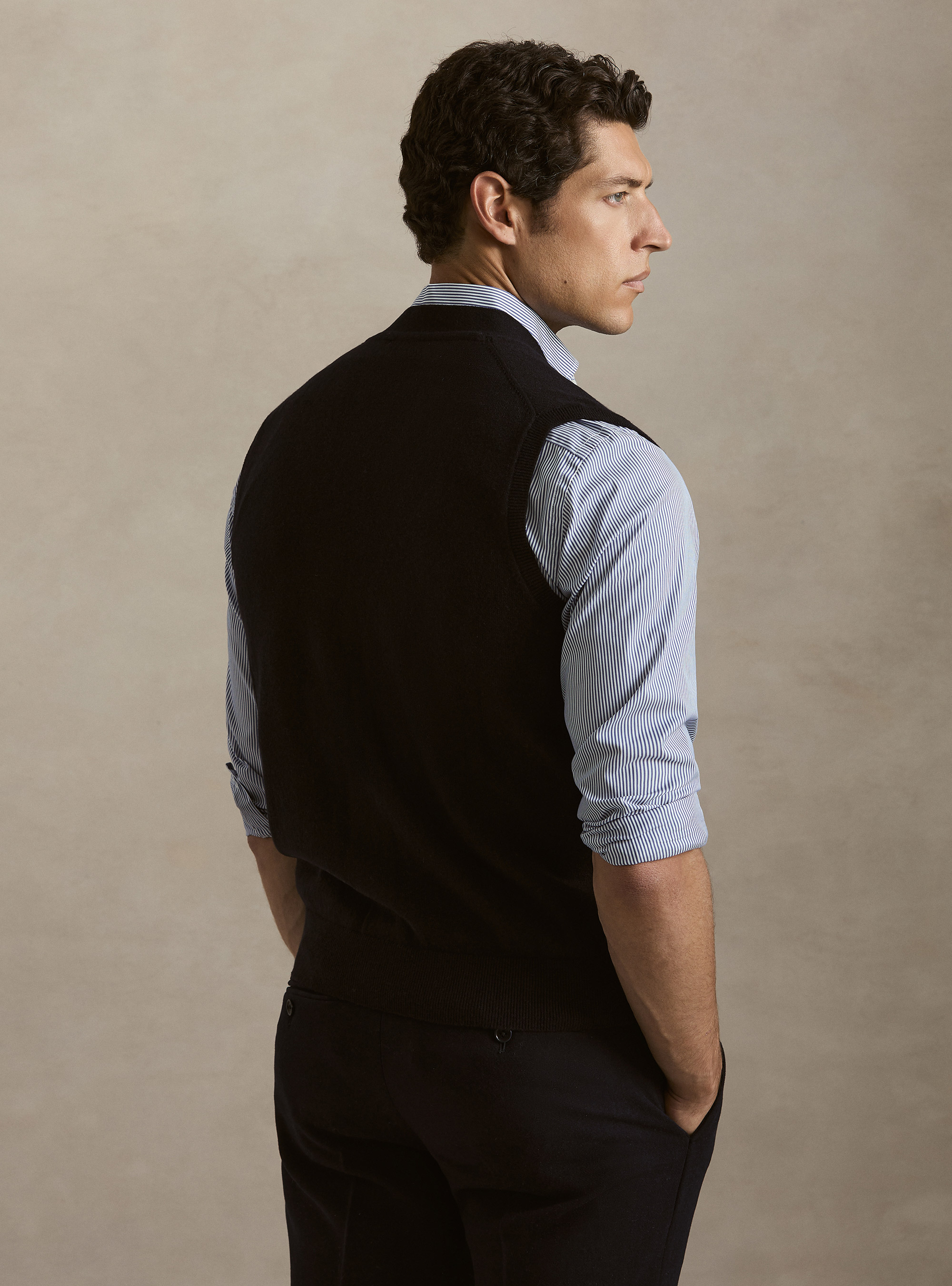 Gilet in puro cashmere con bottoni, BLU NAVY