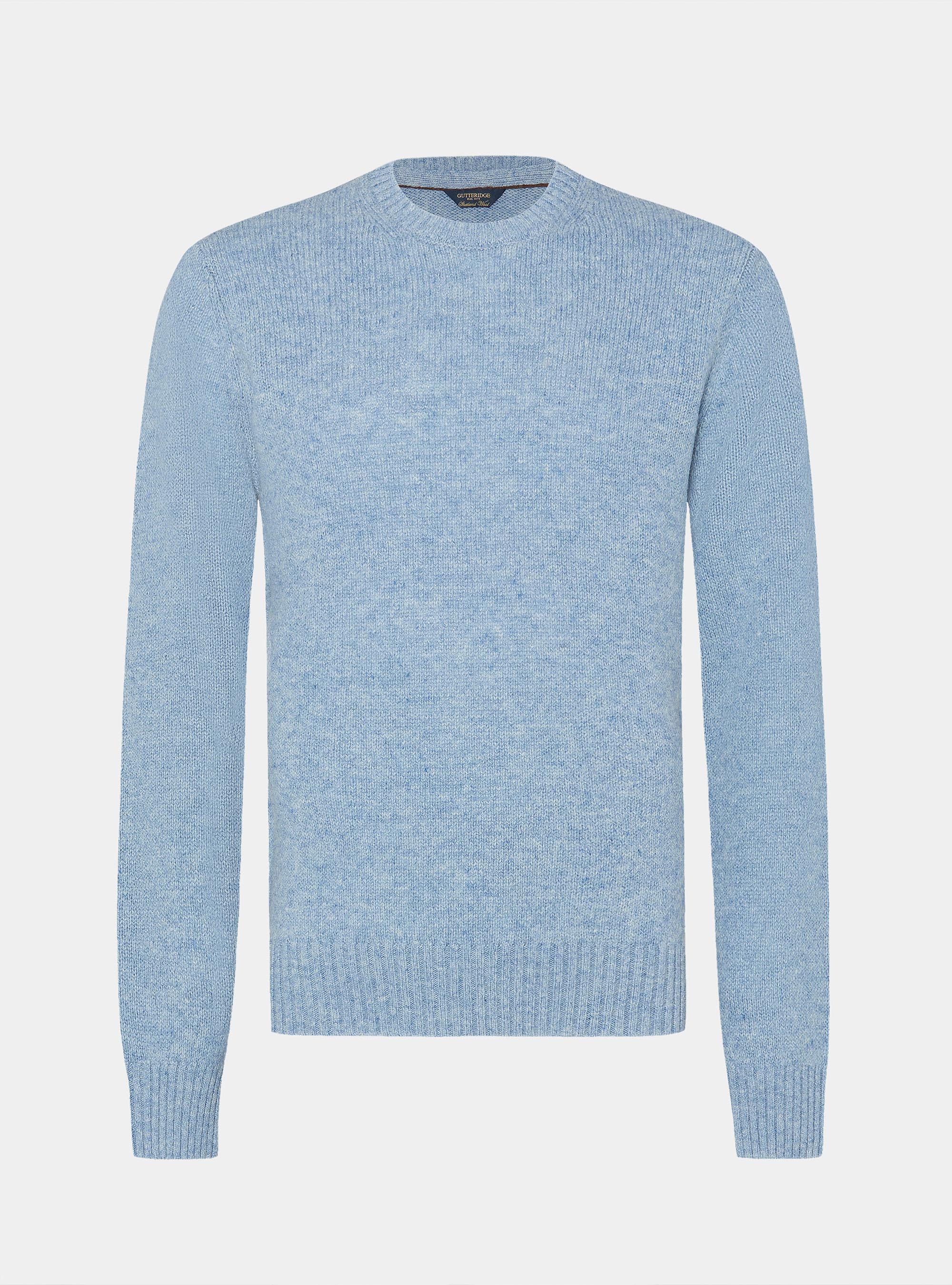 Maglia girocollo in pura lana shetland, AZZURRO POLVERE 0283C