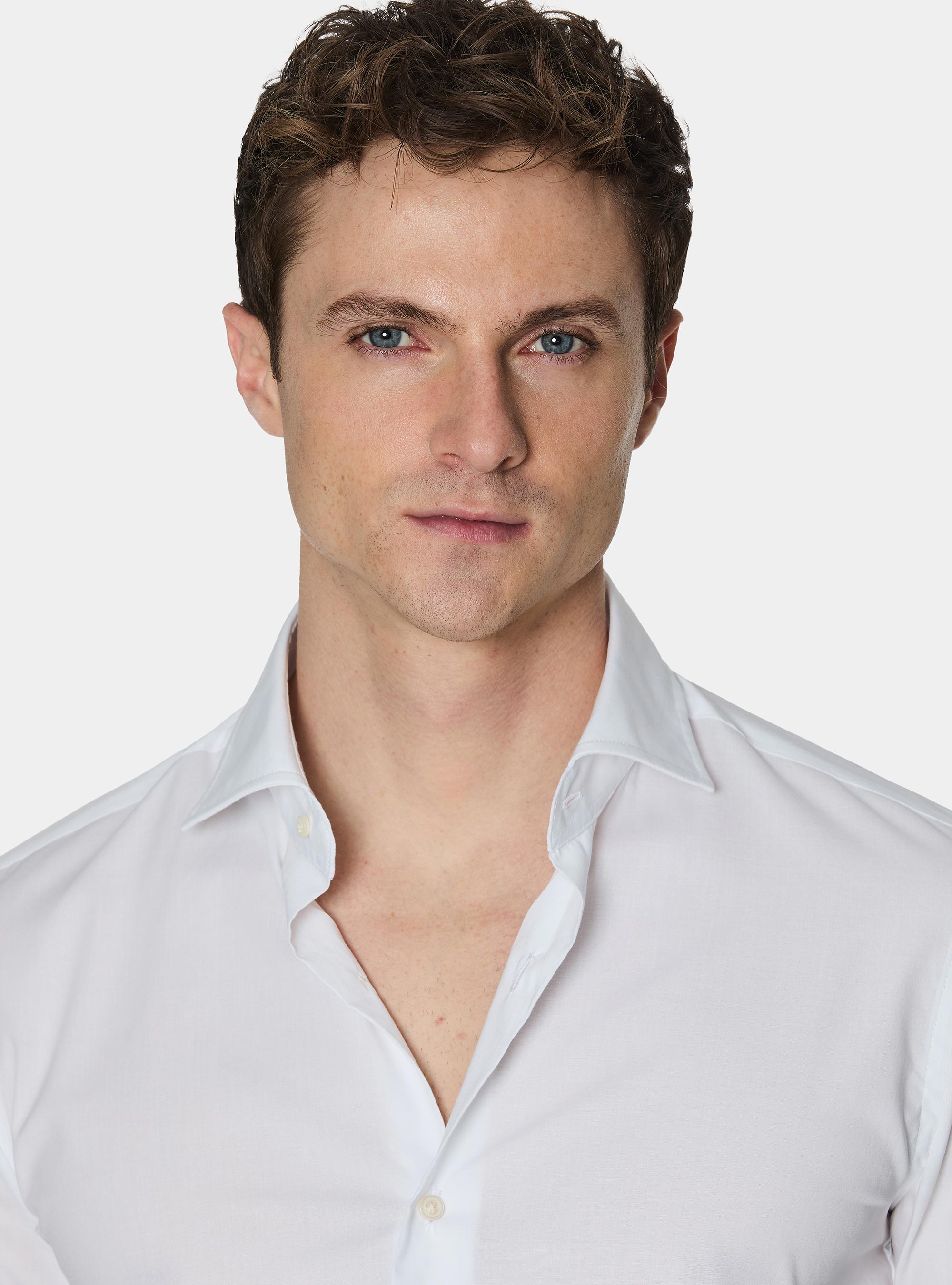 Camicia in cotone popeline stretch, BIANCO