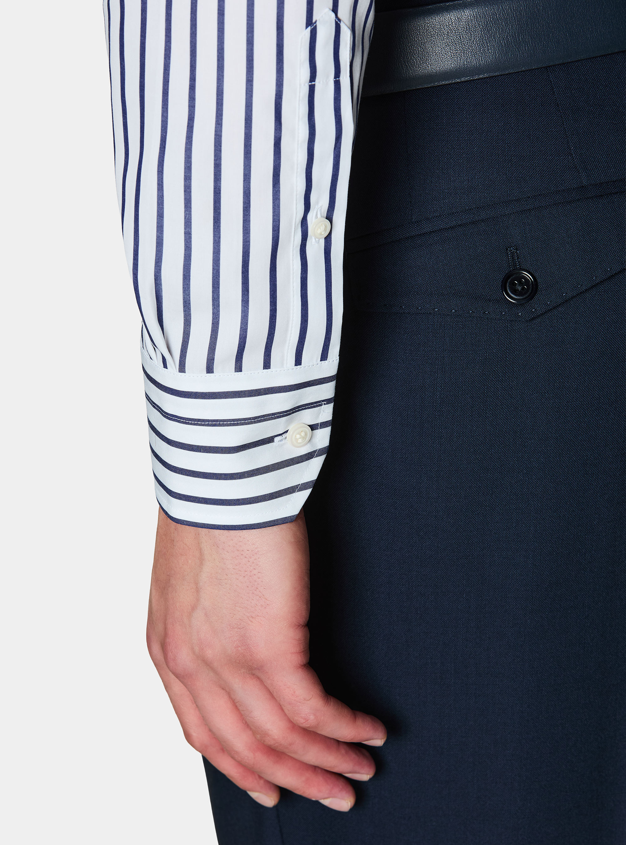 Camicia rigata in popeline di cotone, BIANCO