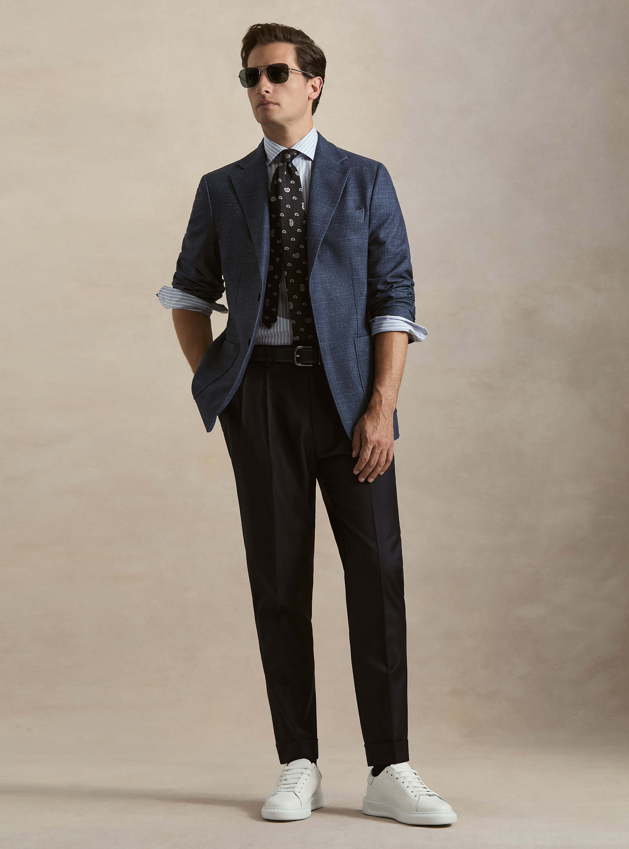 Giacca monopetto in lana jersey stampata, 0243C DENIM