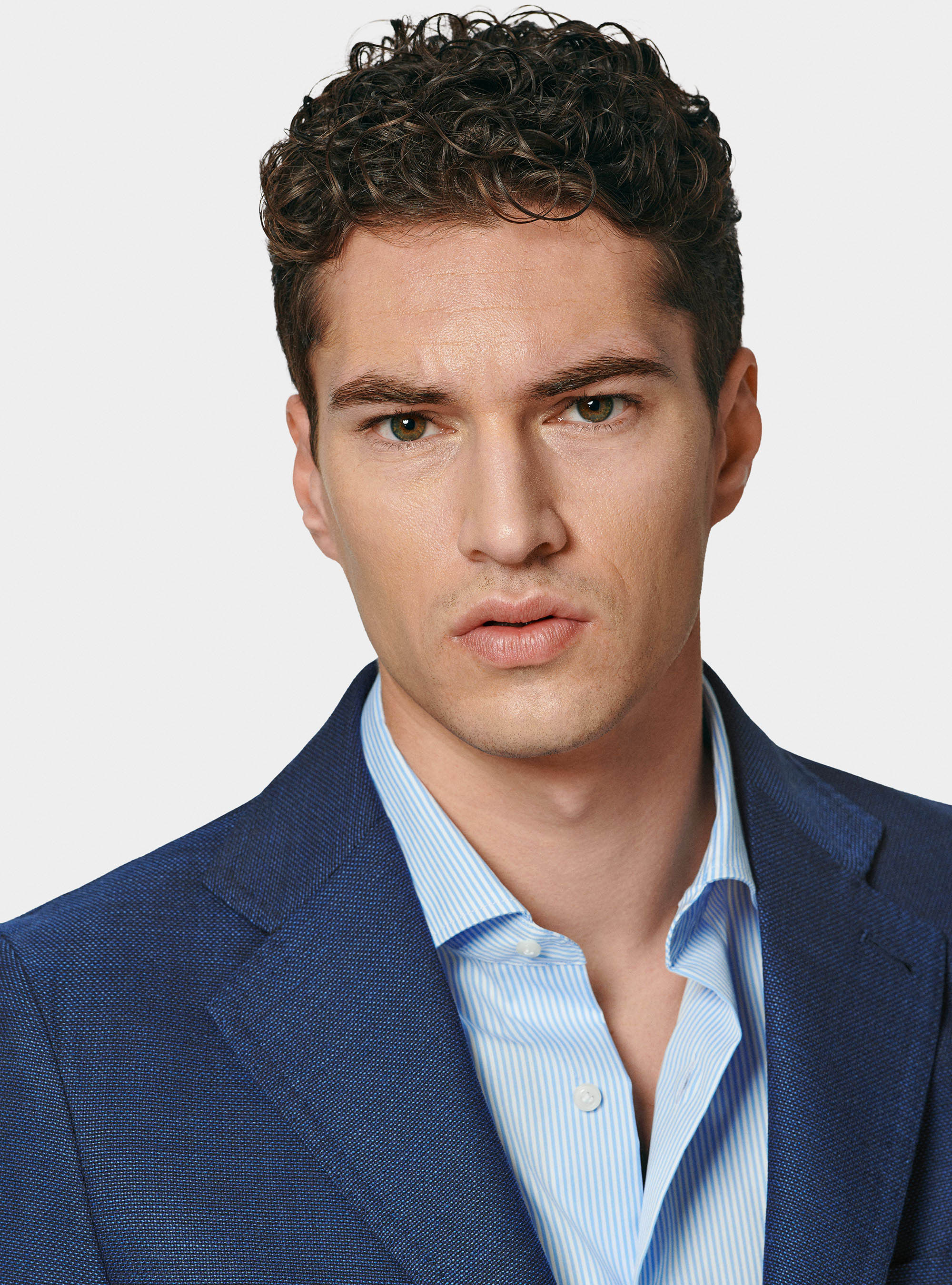 Giacca in pura lana micro texture, BLU