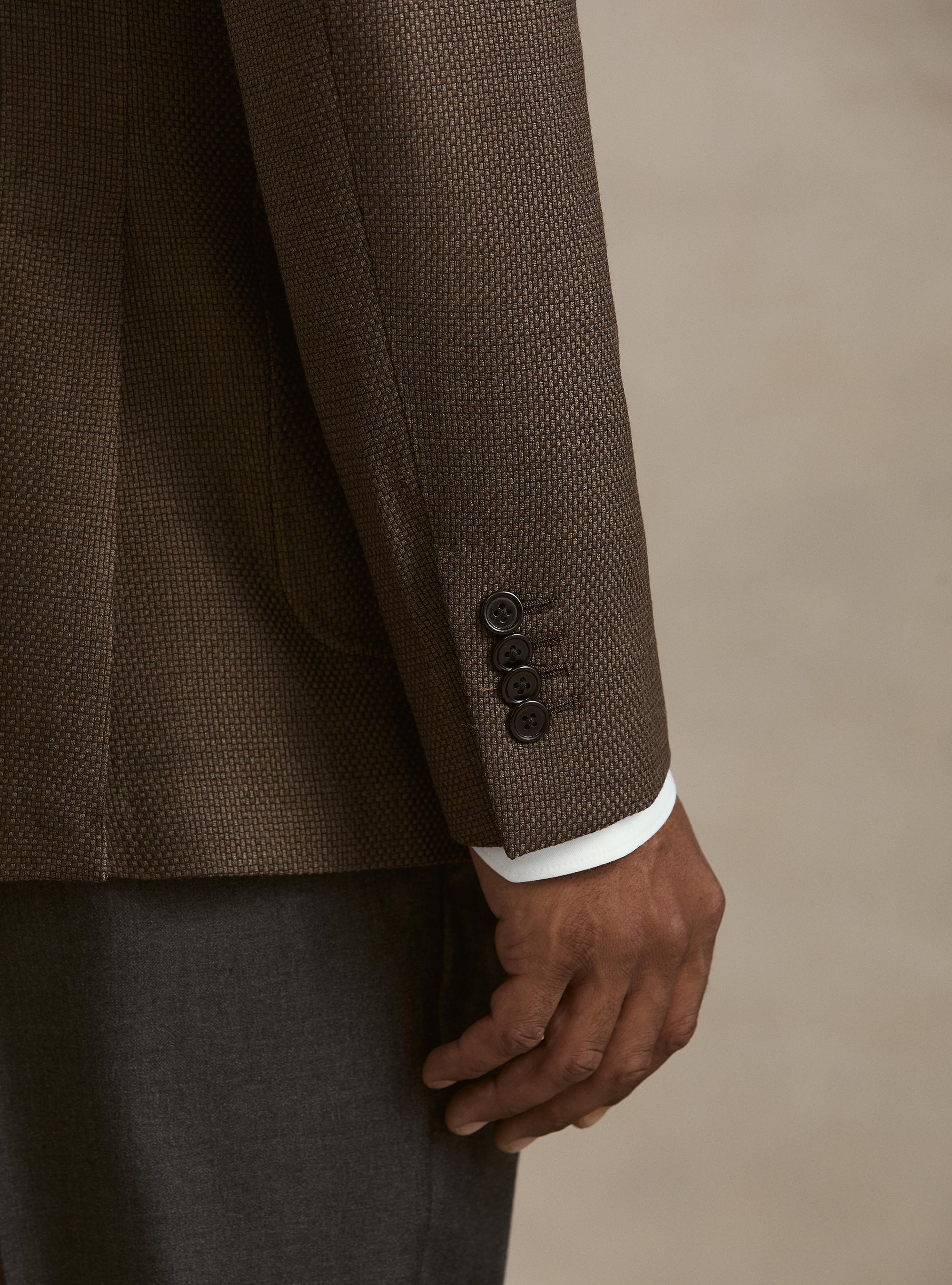 Giacca in lana hopsack, MARRONE