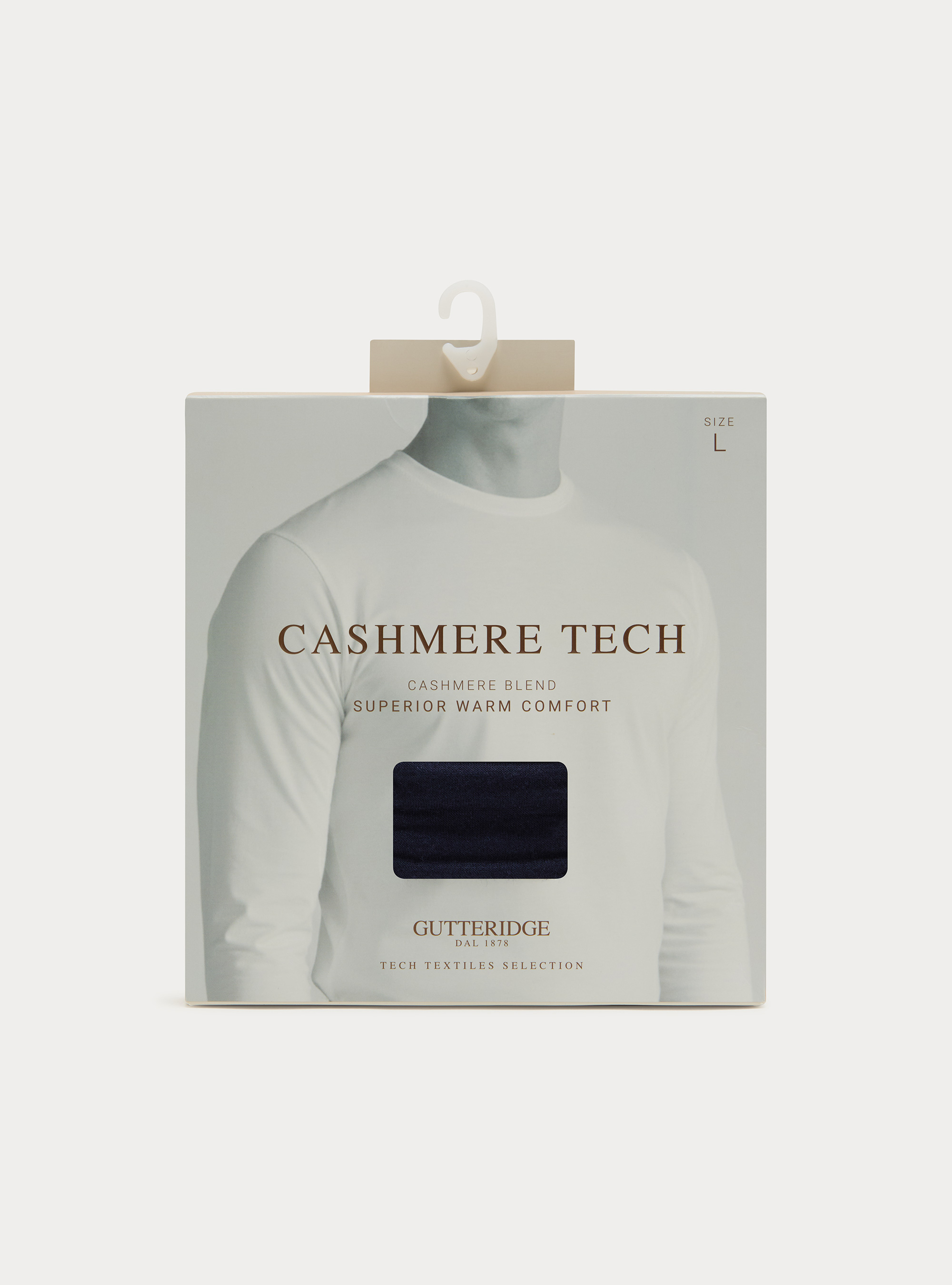 T-shirt manica lunga in misto cashmere, BLU NAVY