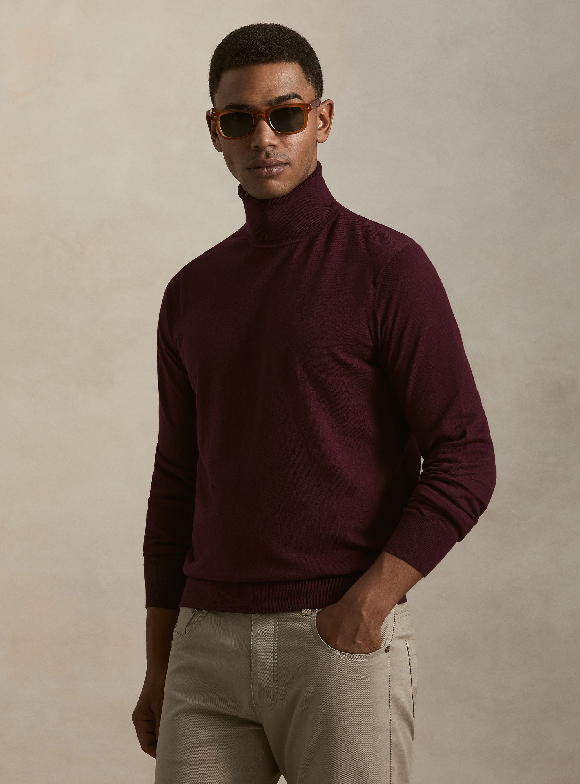 Dolcevita in cotone e cashmere, BORDEAUX