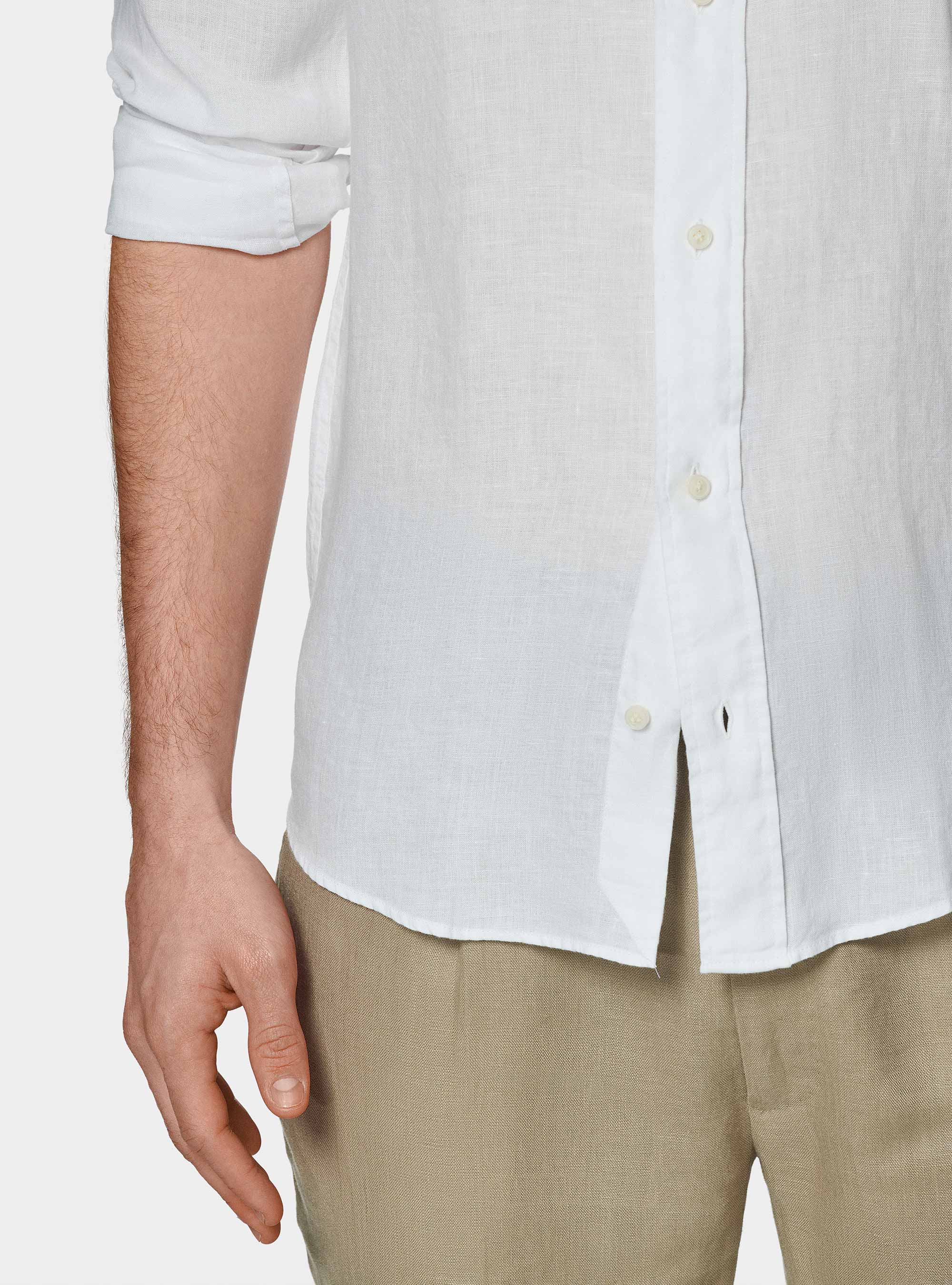 Camicia bianca coreana in puro lino, BIANCO