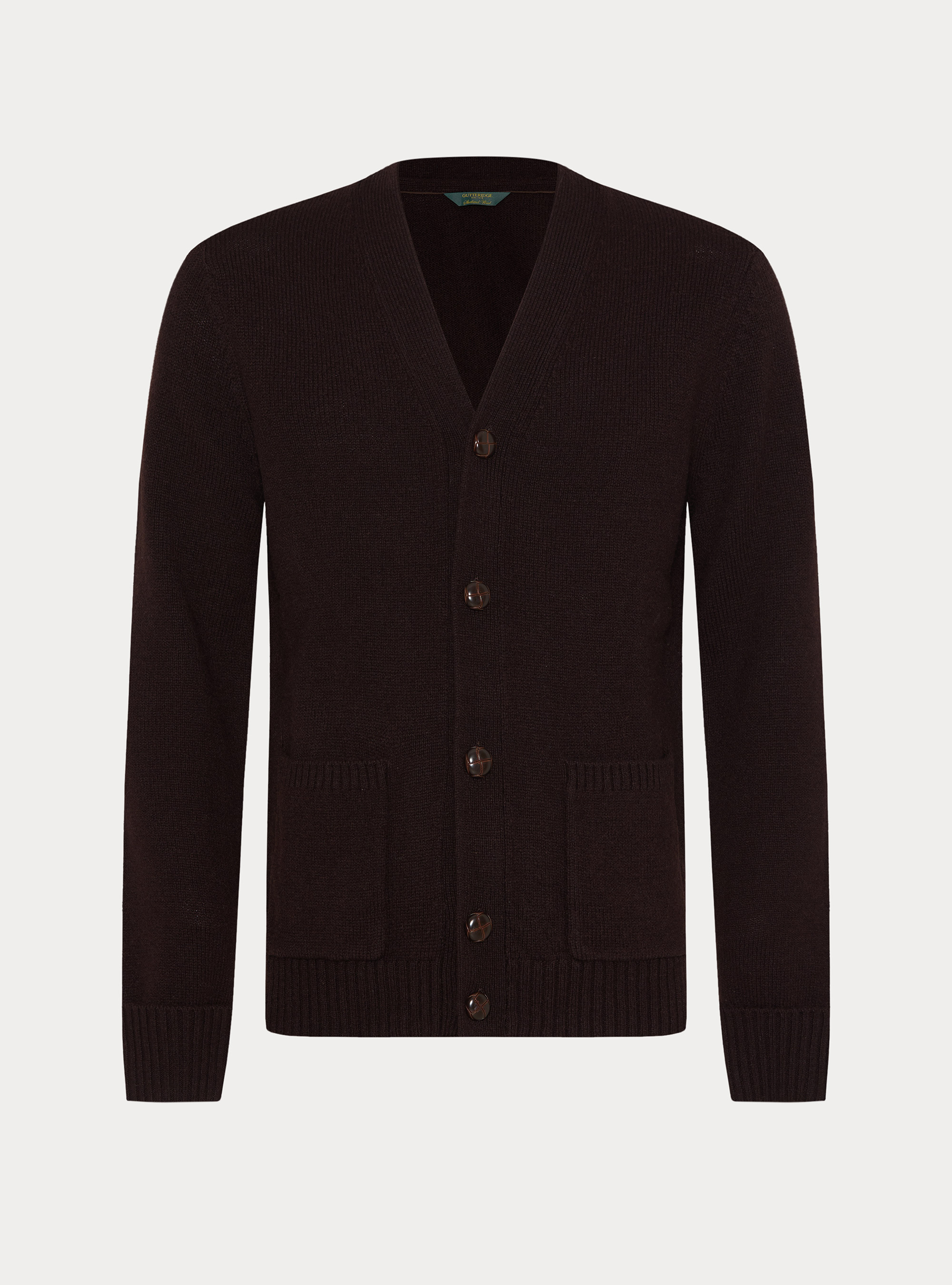 Cardigan in maglia in lana shetland, MARRONE