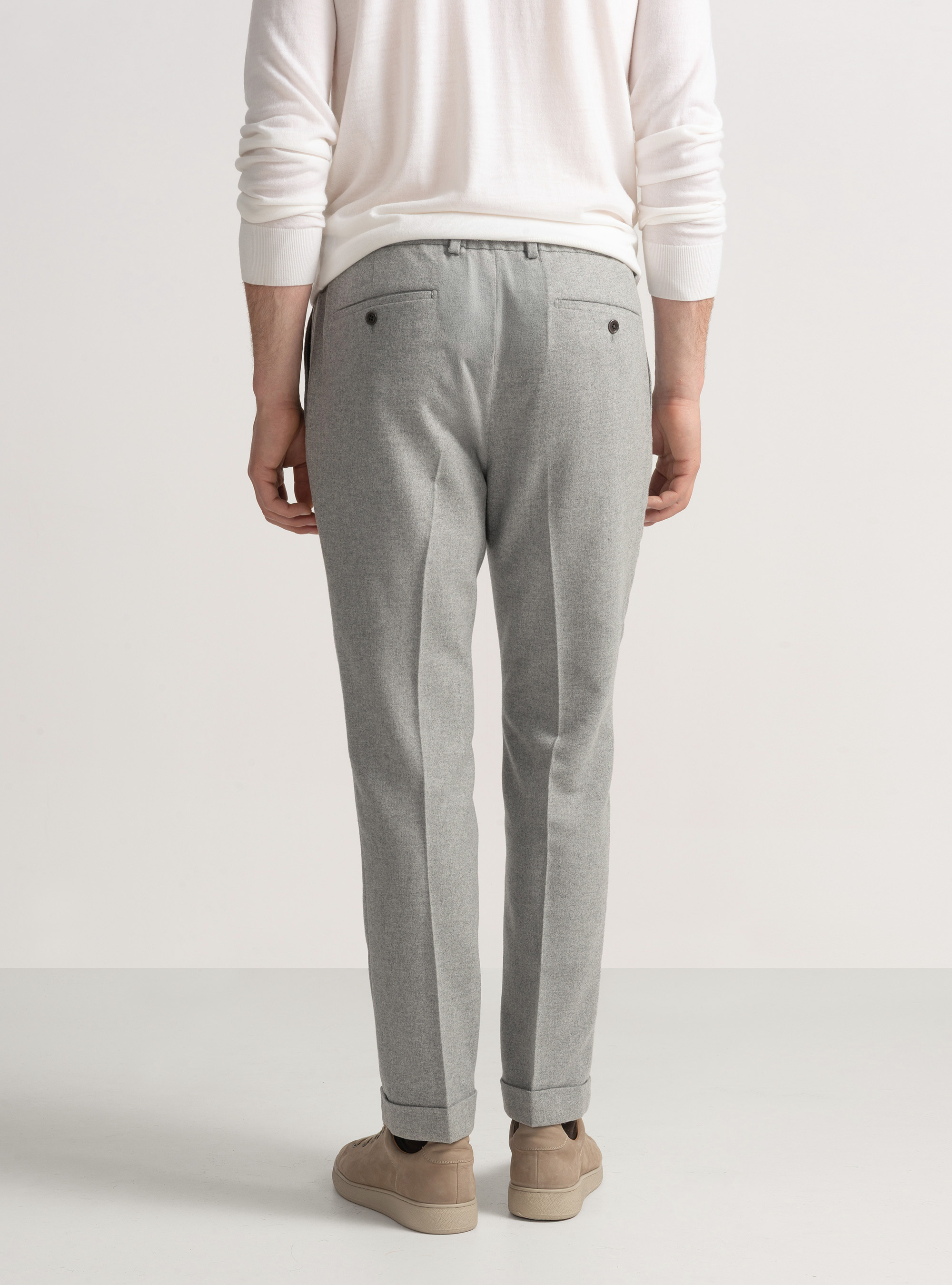 Pantaloni leggeri con pince e coulisse in misto lana, GRIGIO CHIARO