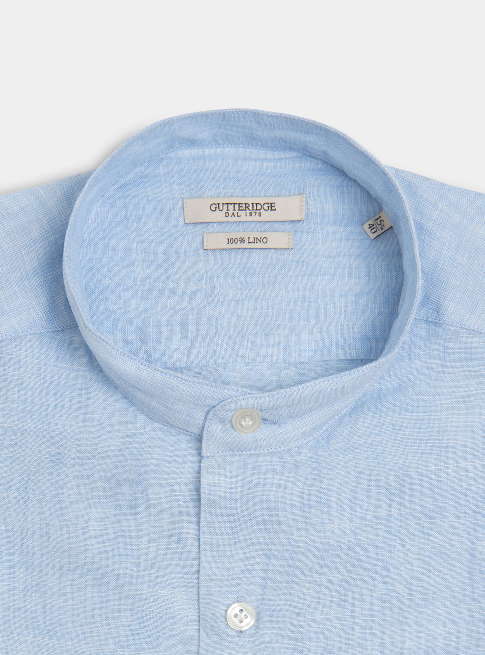 Camicia coreana in puro lino, AZZURRO