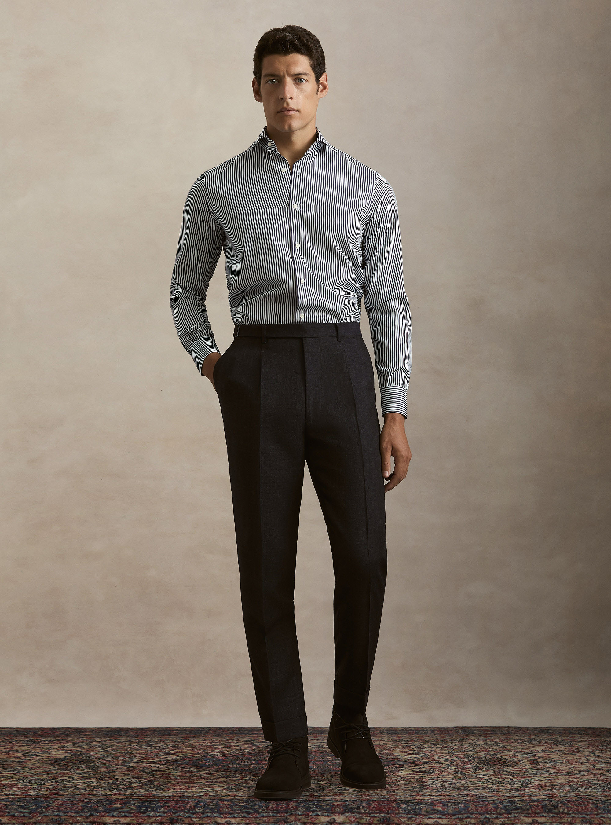 Pantaloni con pince in pura lana, BLU NAVY
