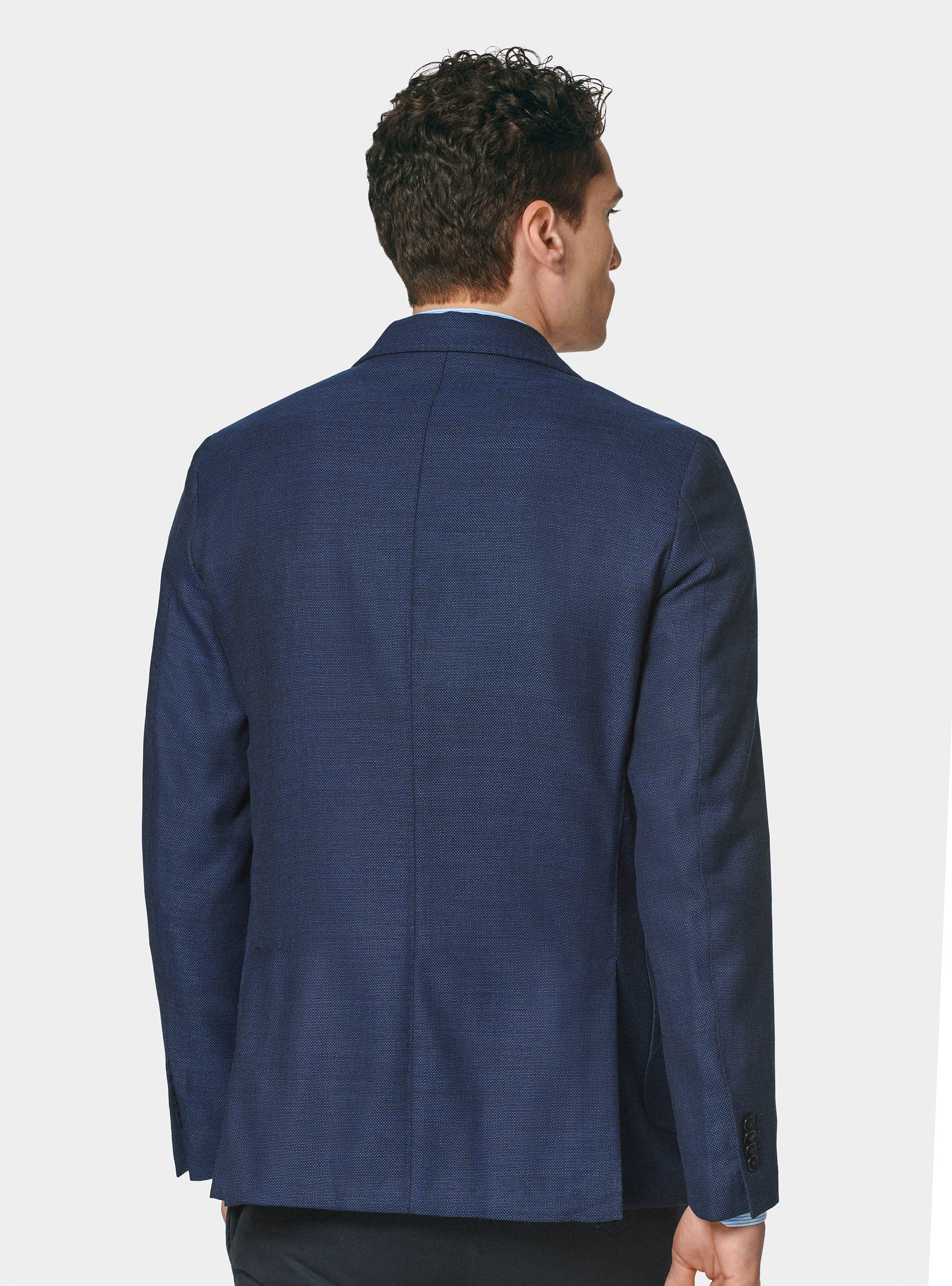 Giacca in pura lana micro texture, BLU
