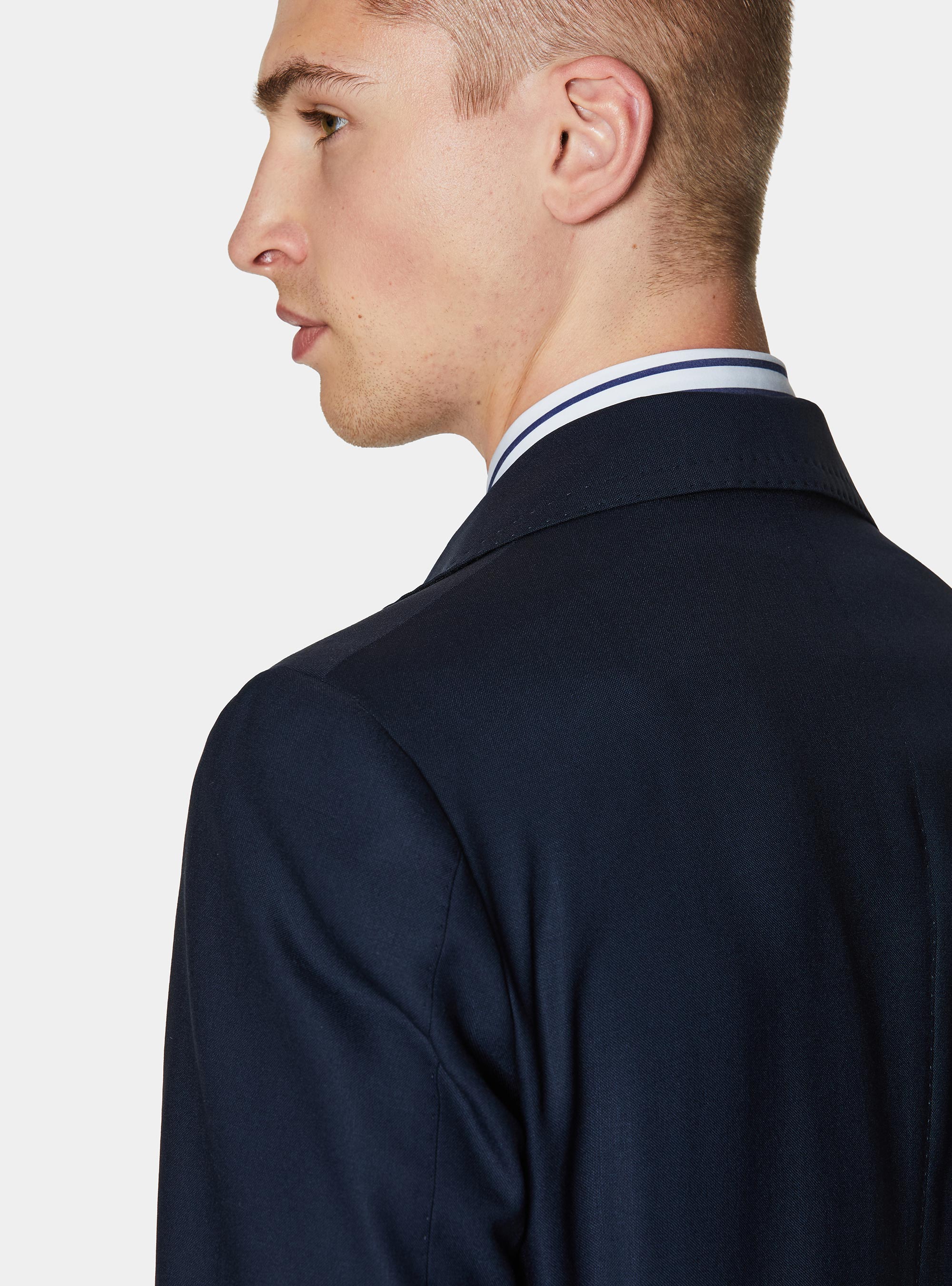 Giacca doppiopetto in pura lana con bottone metallo, NAVY
