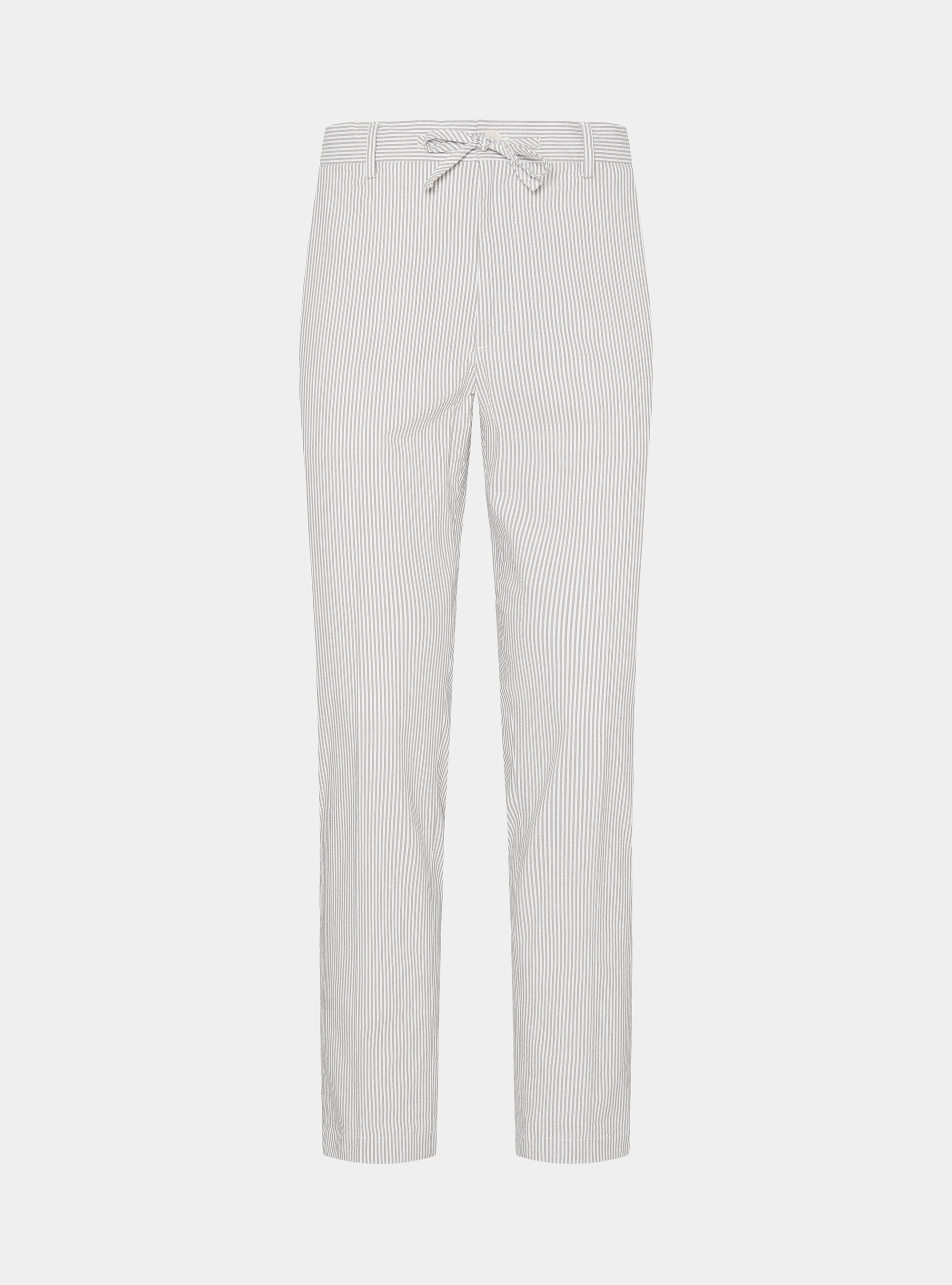 Pantaloni rigati con coulisse in misto cotone seersucker, SABBIA