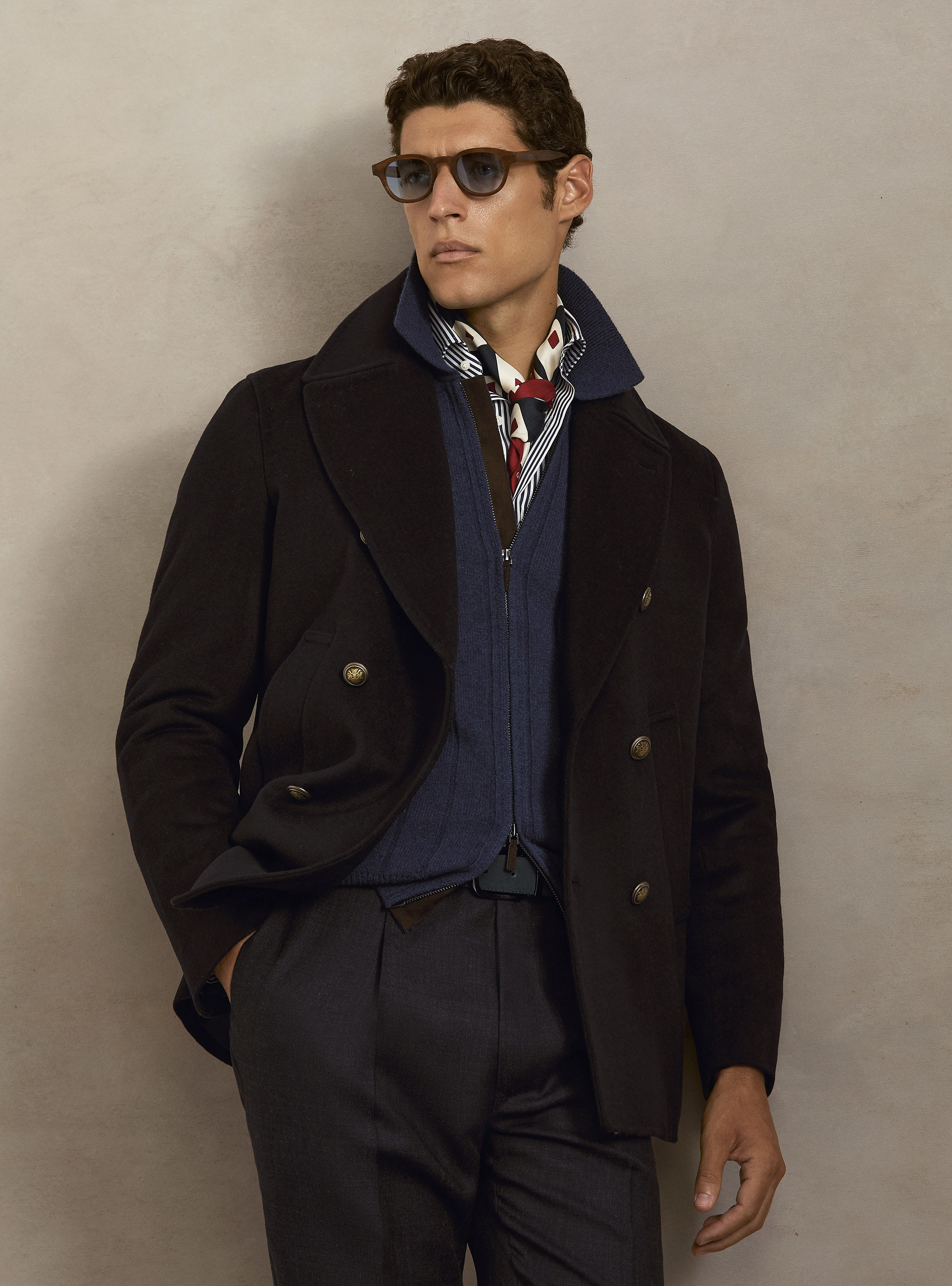 Peacoat in lana cashmere con bottone in metallo, BLU NAVY