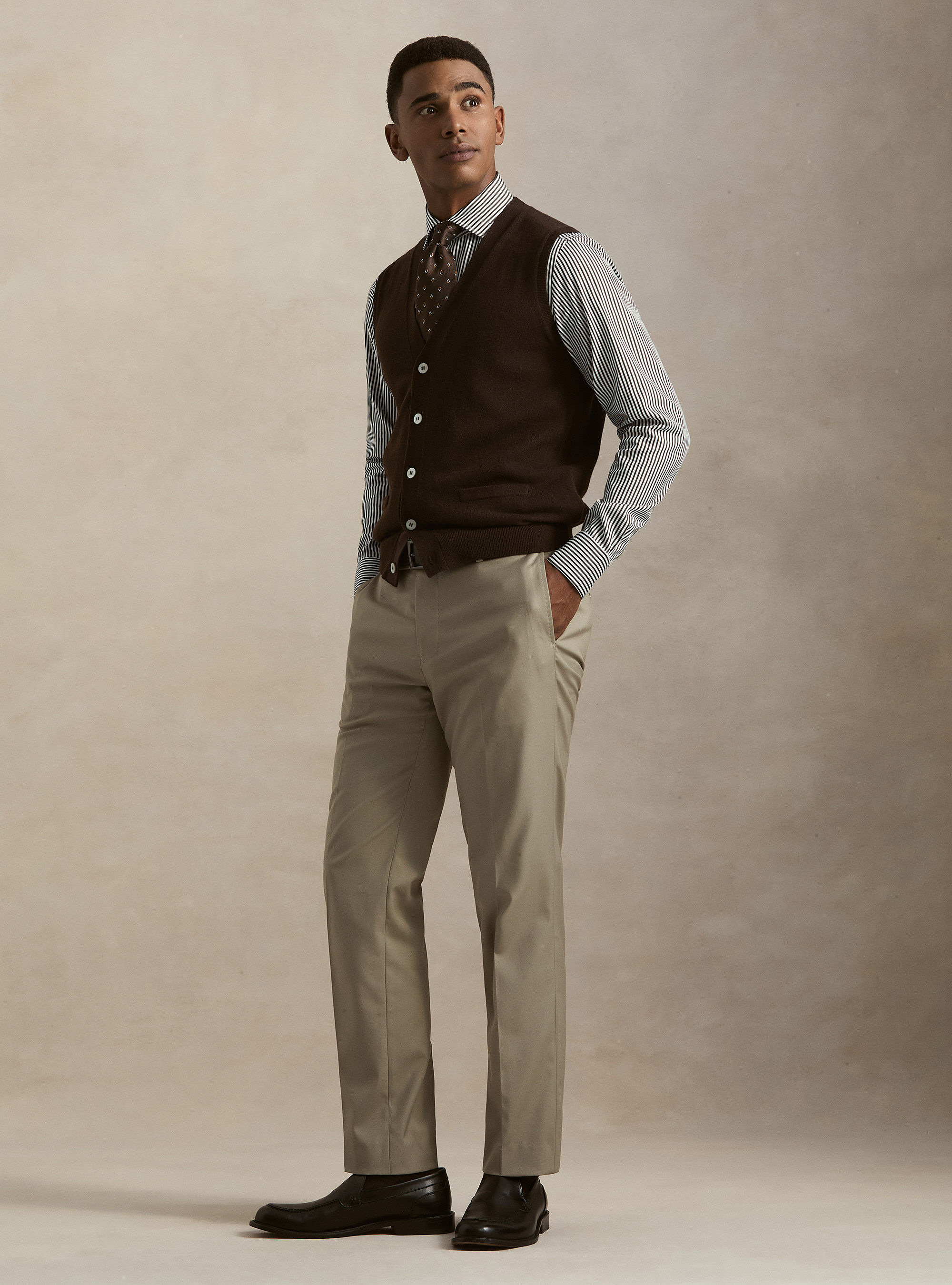 Gilet in maglia in lambswool e cashmere, MARRONE