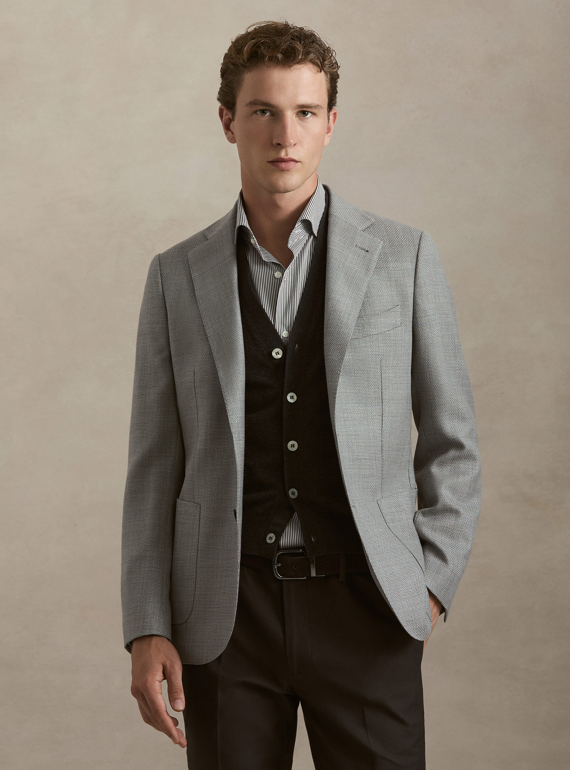 Giacca in lana hopsack, GRIGIO CHIARO