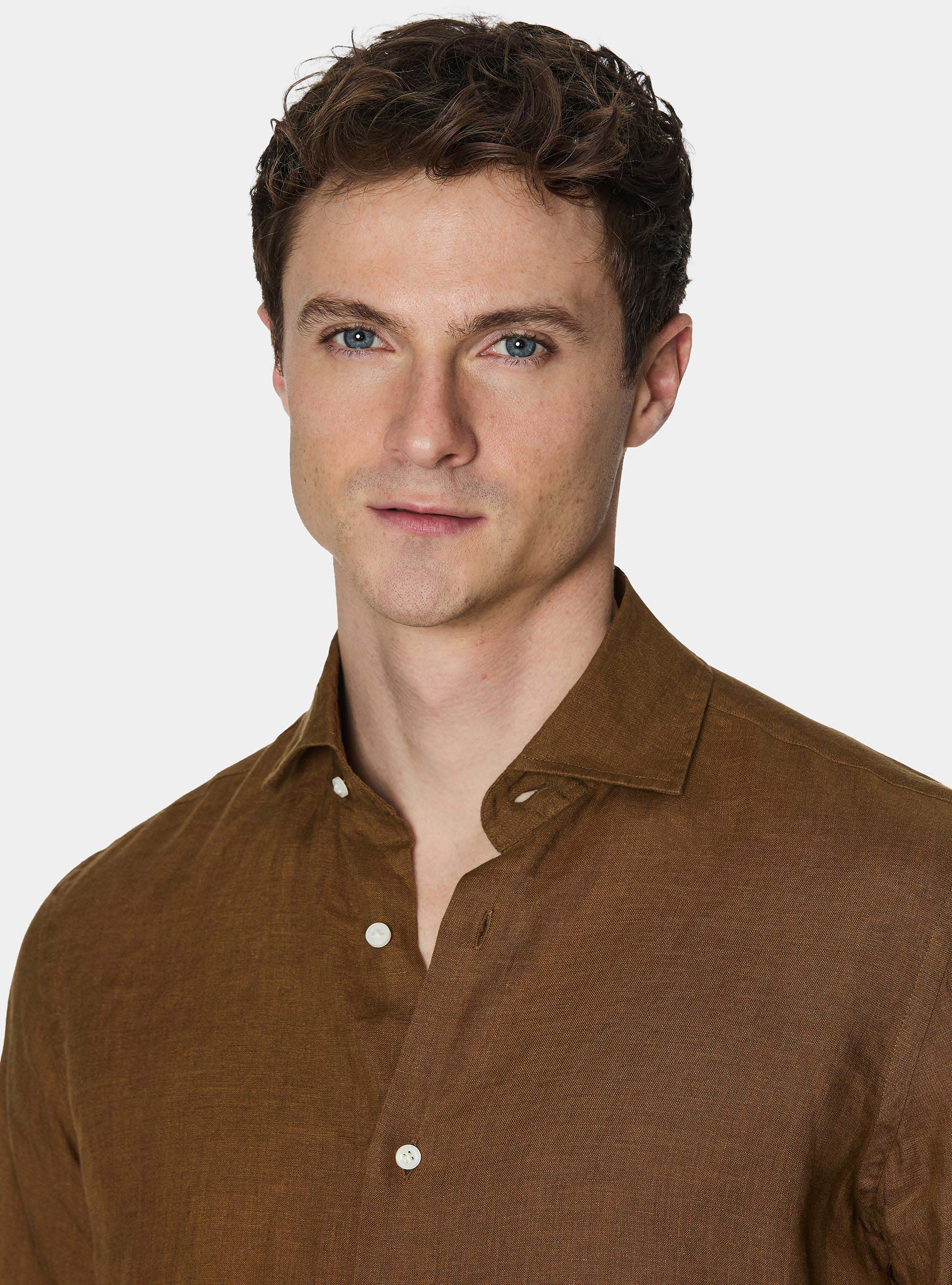 Camicia in puro lino, TABACCO
