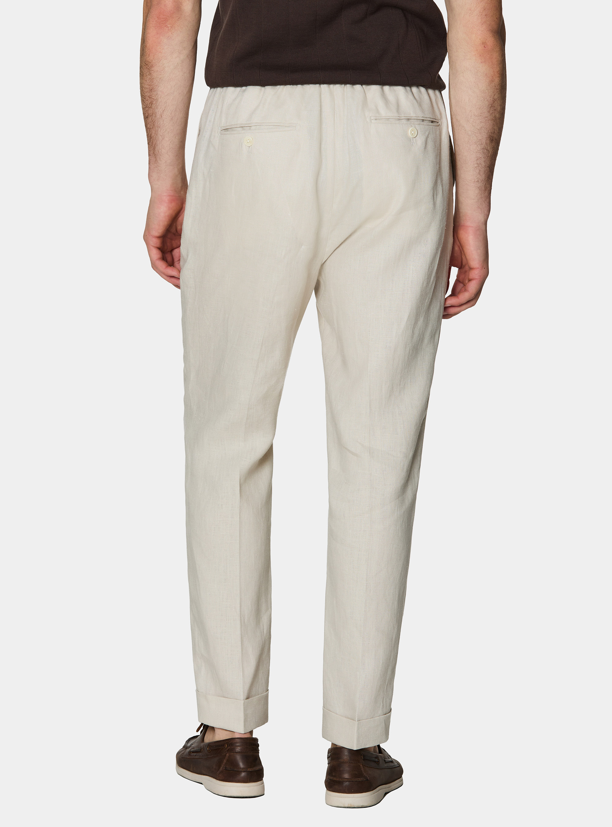 Pantaloni in puro lino con pince e coulisse, ECRU