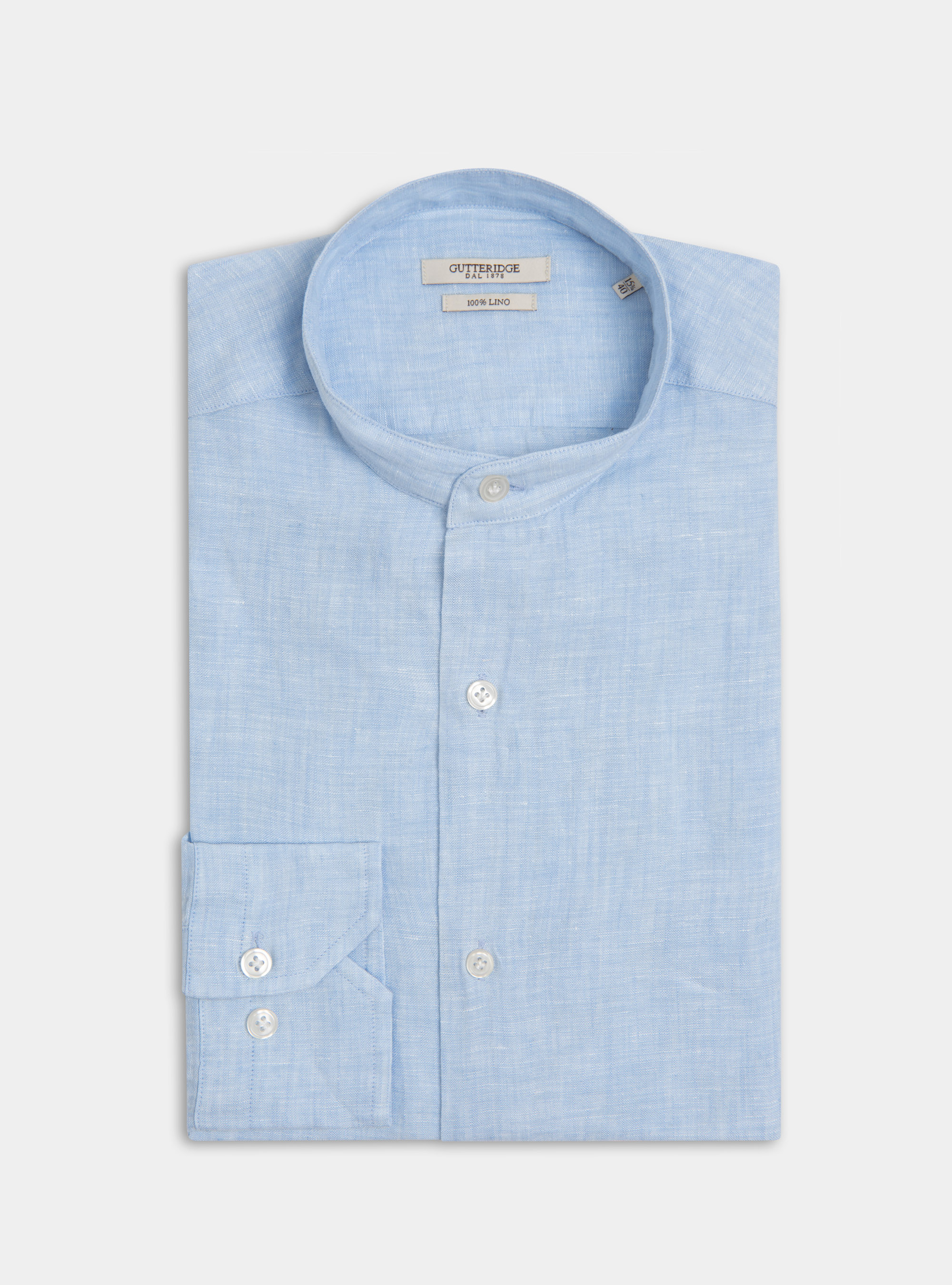 Camicia coreana in puro lino, AZZURRO