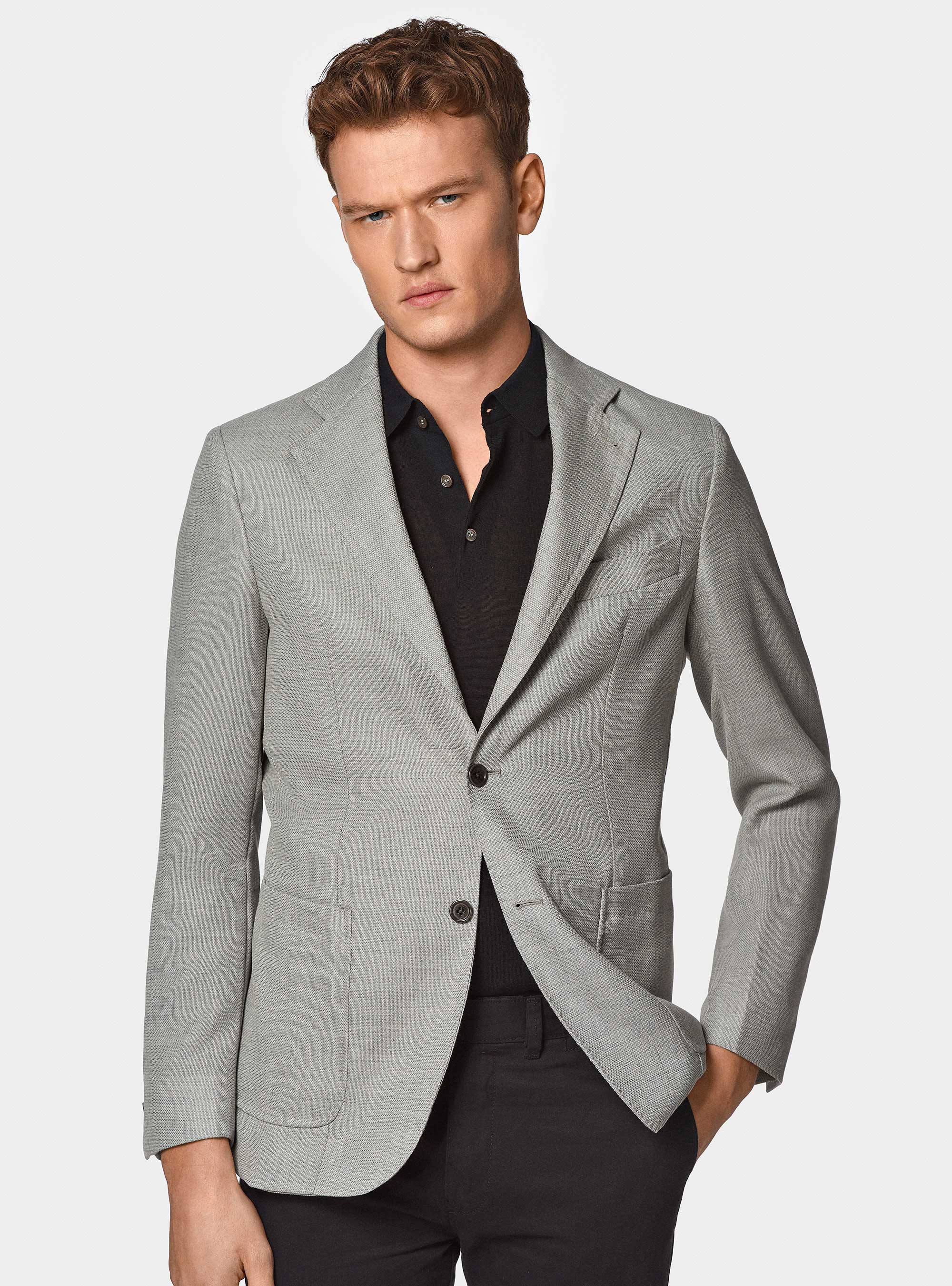 Giacca in pura lana micro texture, GRIGIO CHIARO