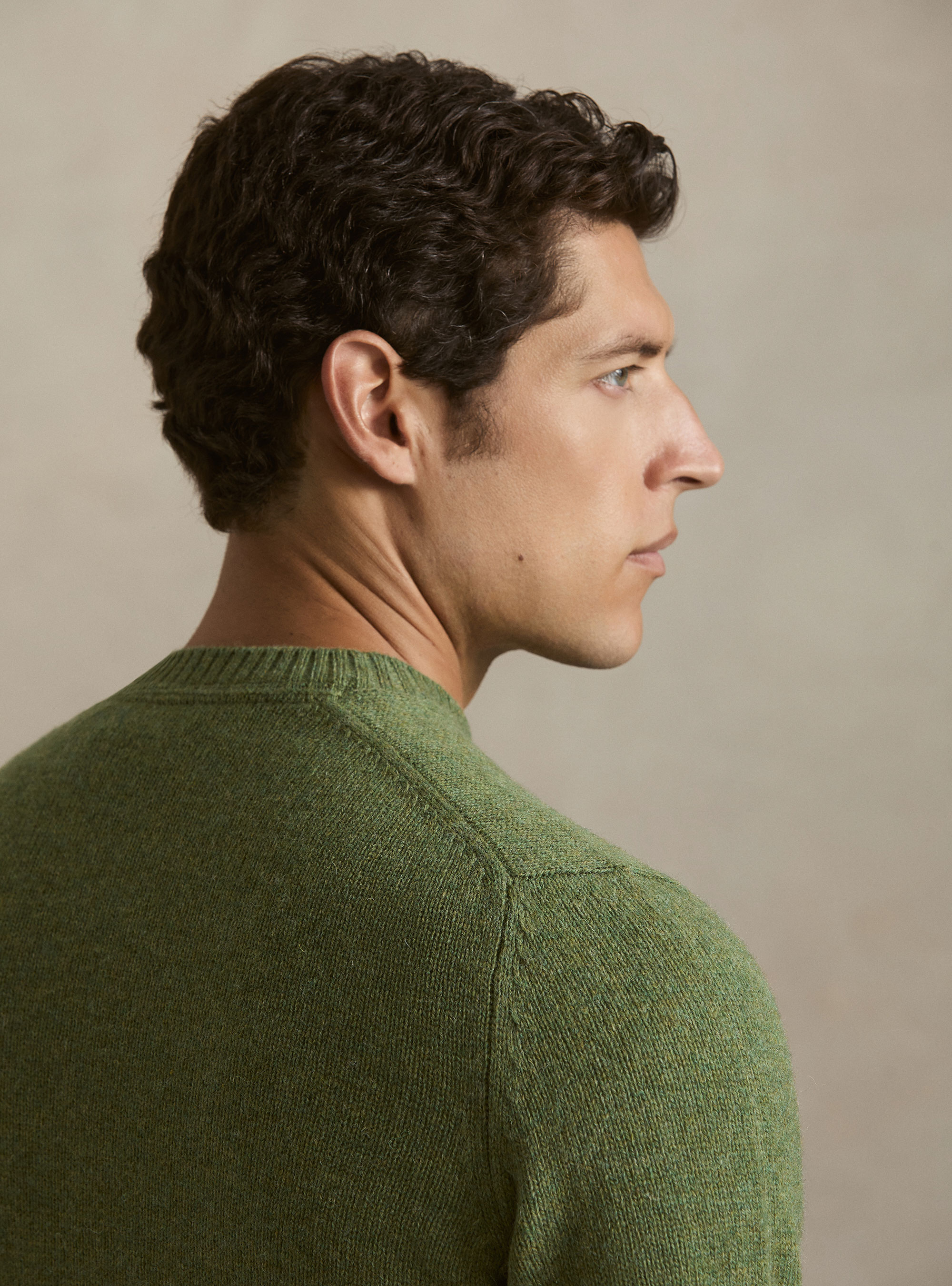 Maglia girocollo in pura lana shetland, OLIVA