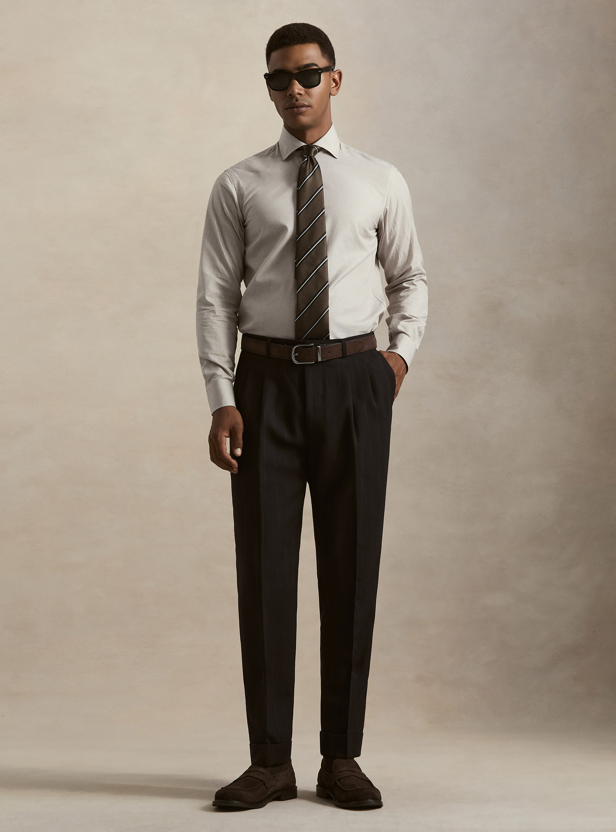 Camicia in cotone fil a fil, FANGO