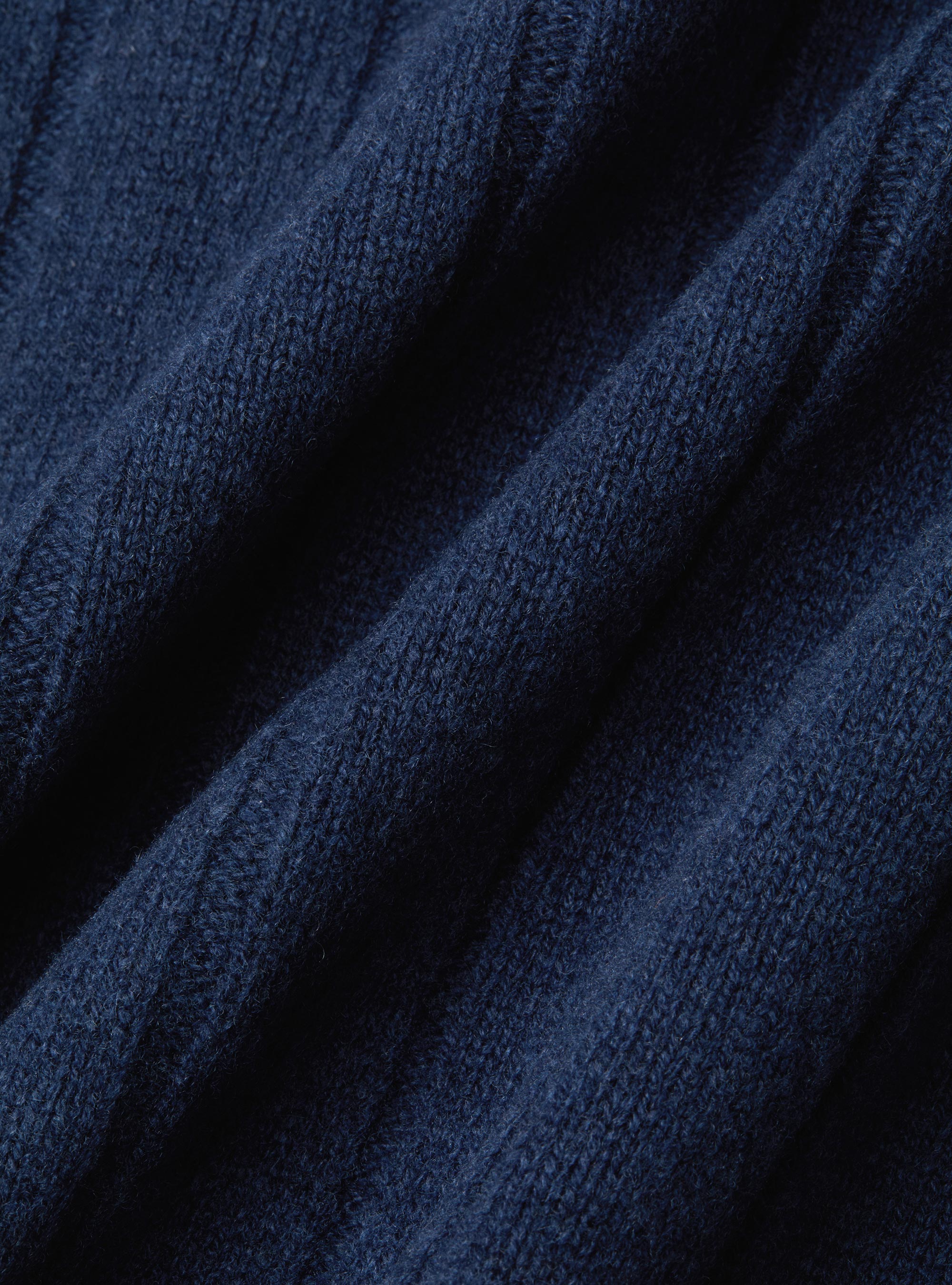 Maglia full zip con colletto in lana e cashmere a costa piatta, INCHIOSTRO