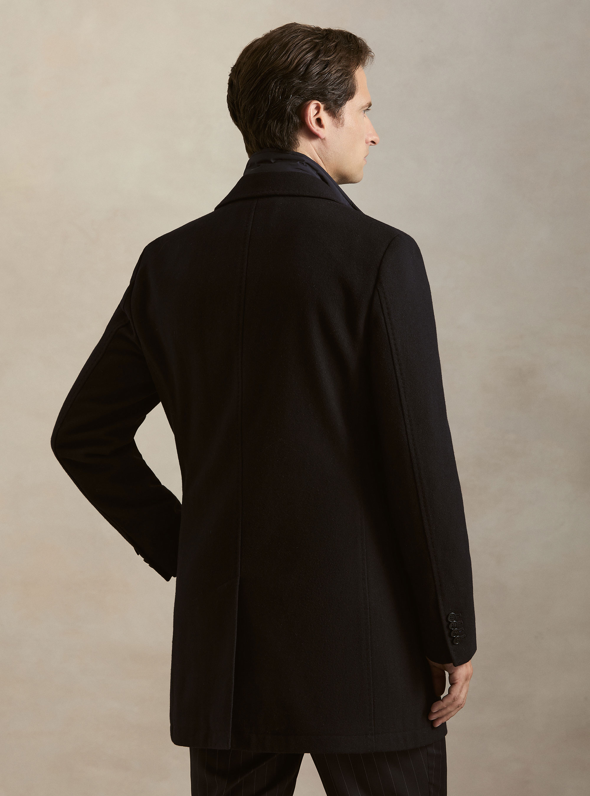 Cappotto in misto lana con pettorina, BLU NAVY