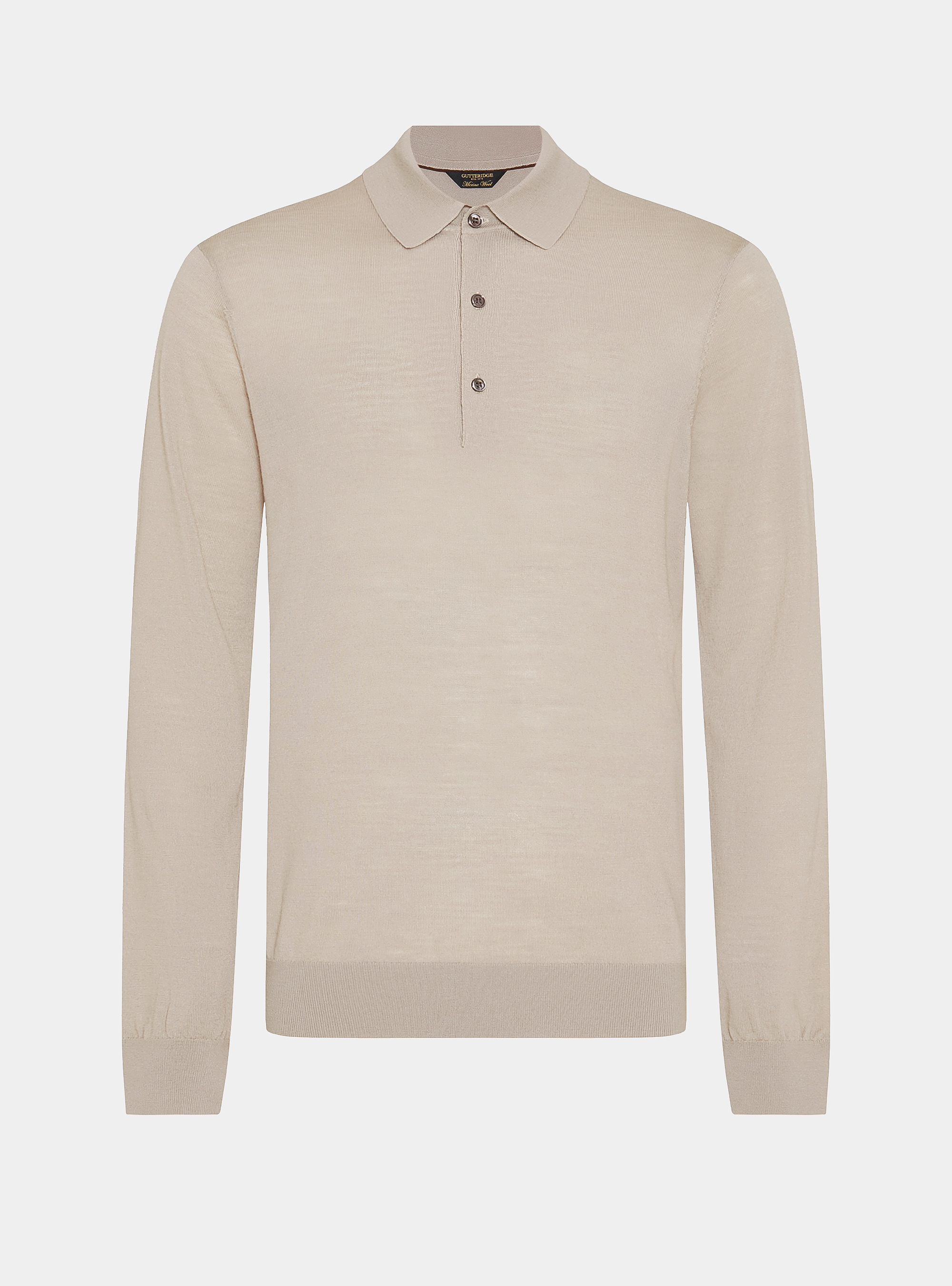 Maglia a polo in lana merino extrafine, SABBIA