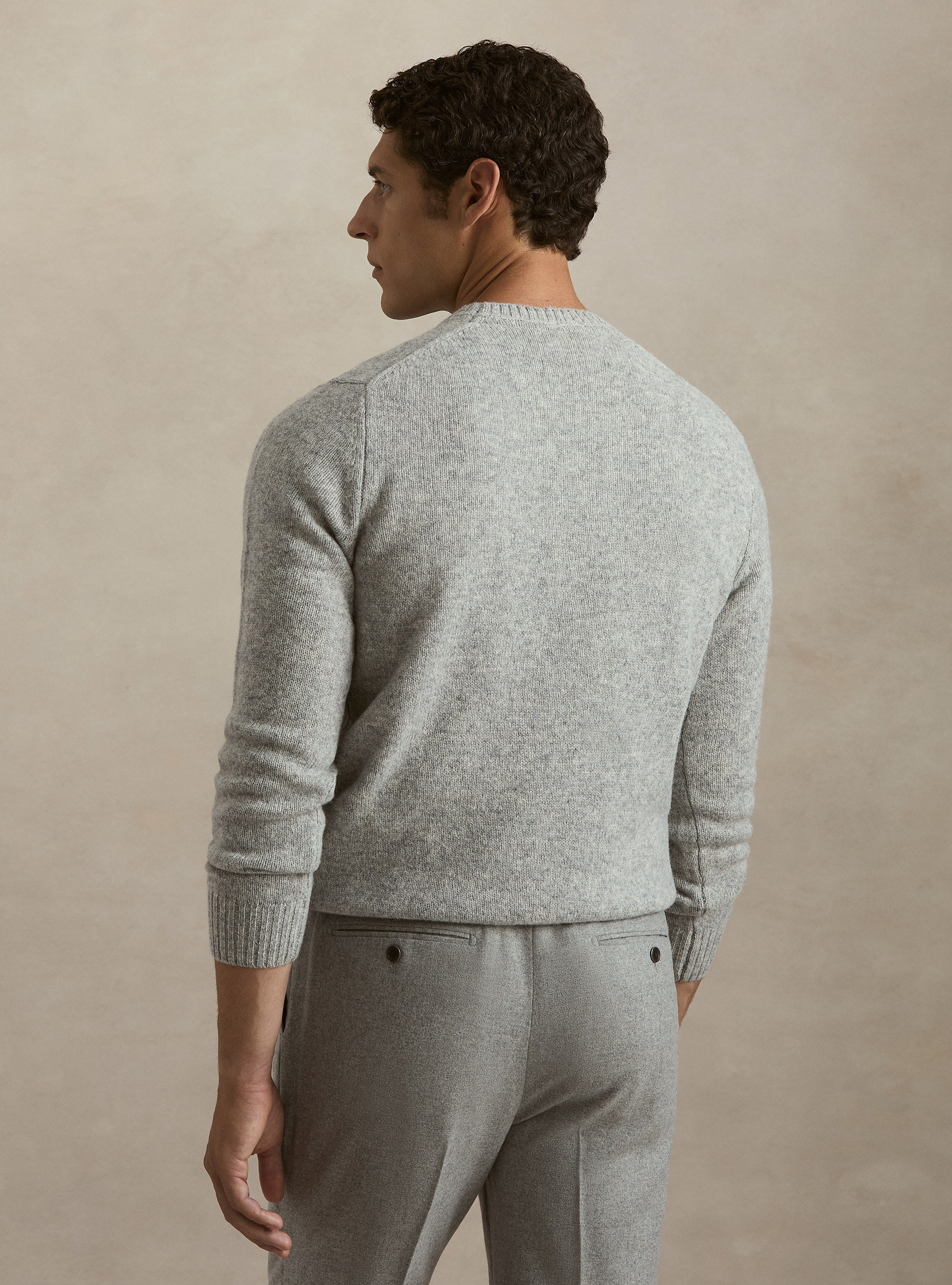 Maglia girocollo in pura lana shetland, GRIGIO CHIARO MELANGE
