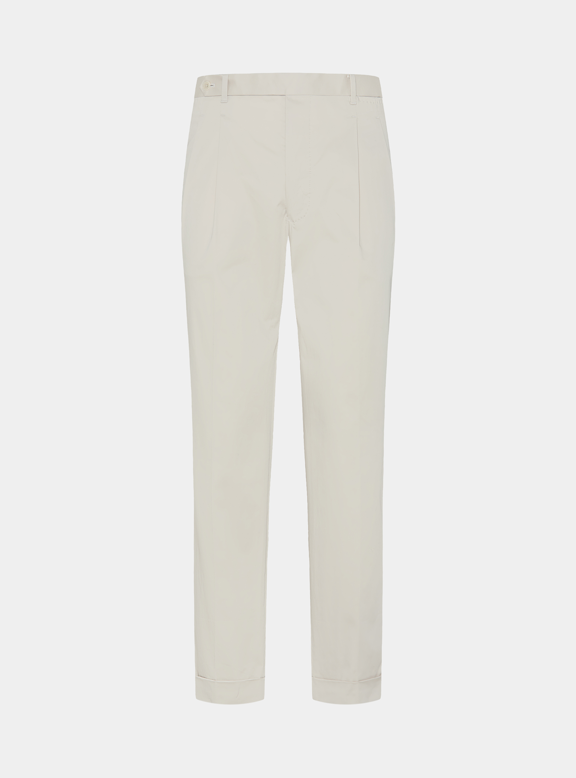 Pantaloni con pince in cotone popeline stretch, PANNA