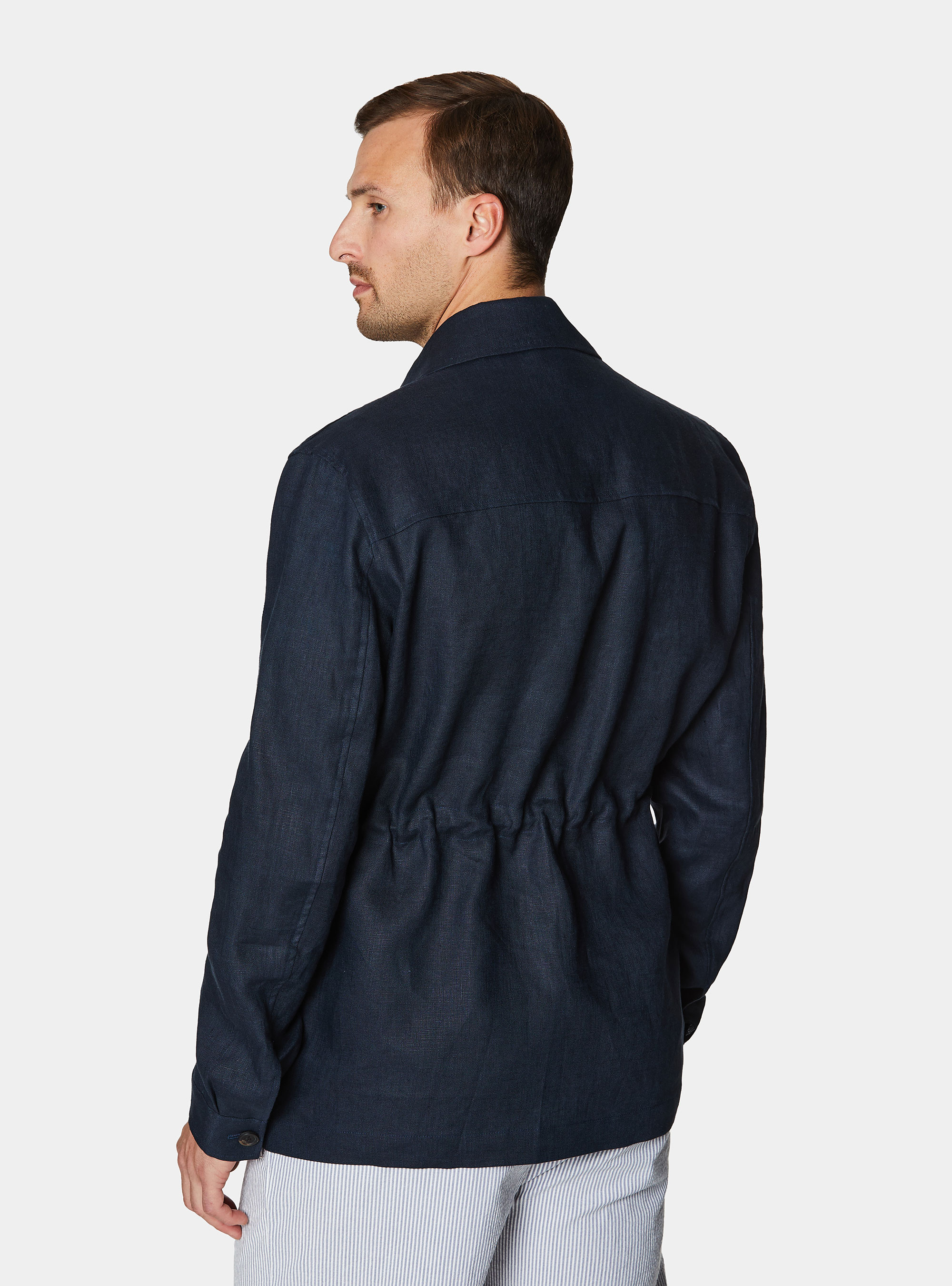 Giacca camicia in puro lino con coulisse, BLU NAVY
