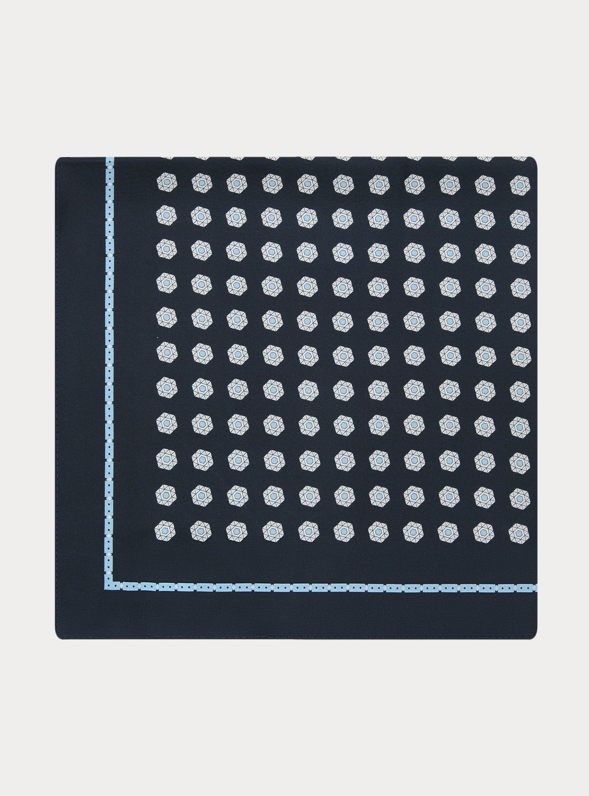 Foulard in seta stampata a fantasia geometrica, BLU NAVY