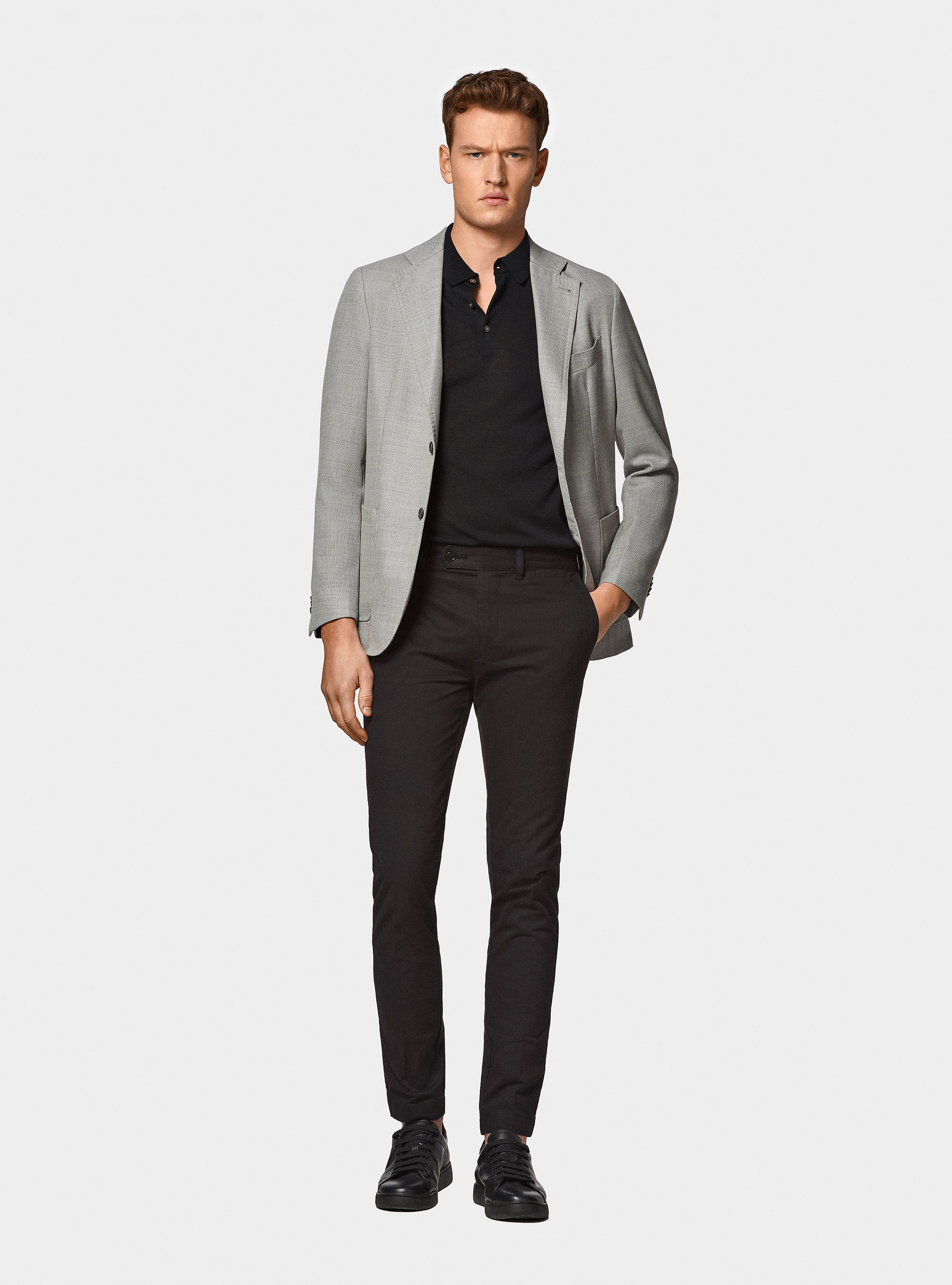 Giacca in pura lana micro texture, GRIGIO CHIARO