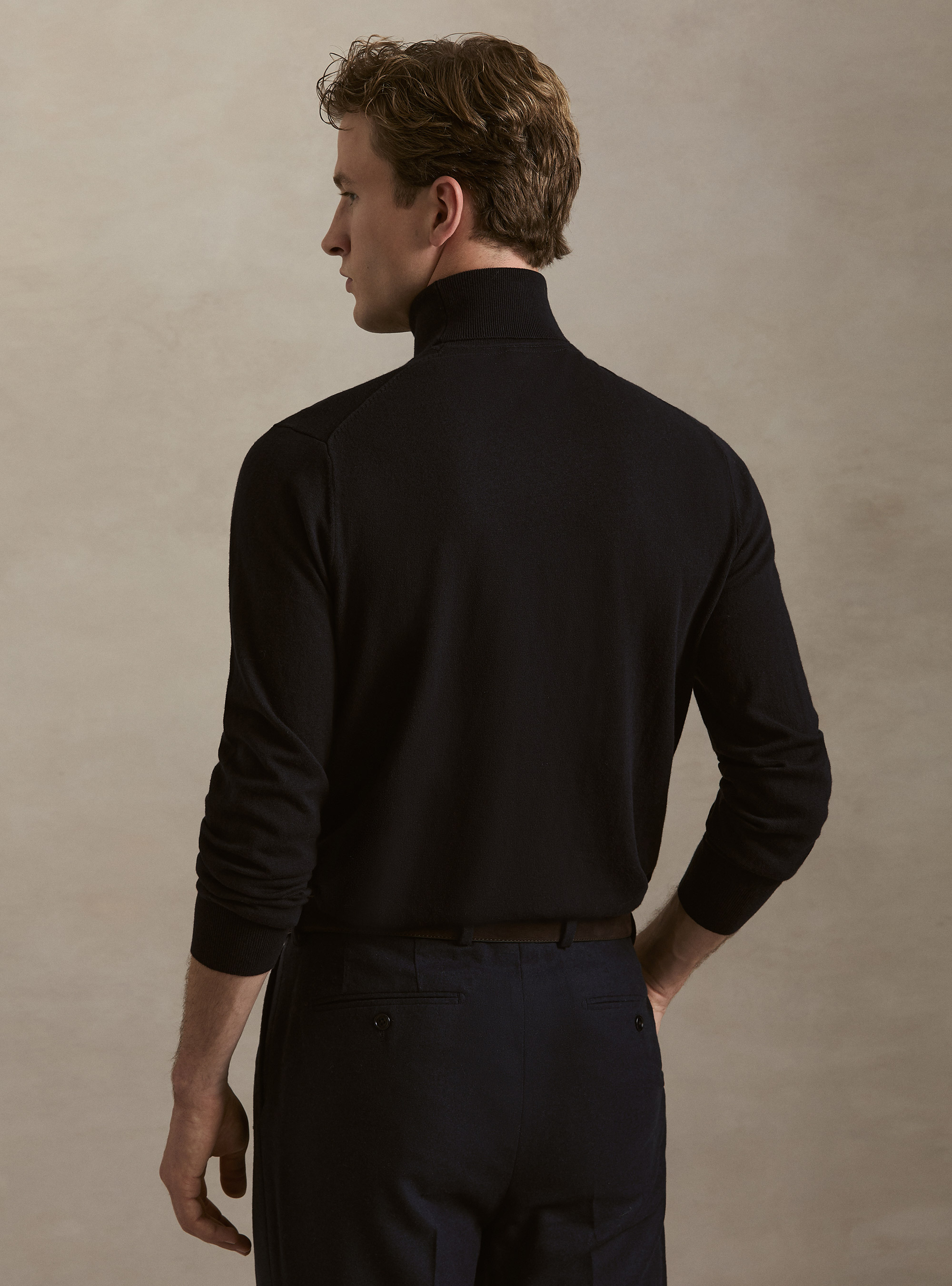 Dolcevita in cotone e cashmere, BLU NAVY