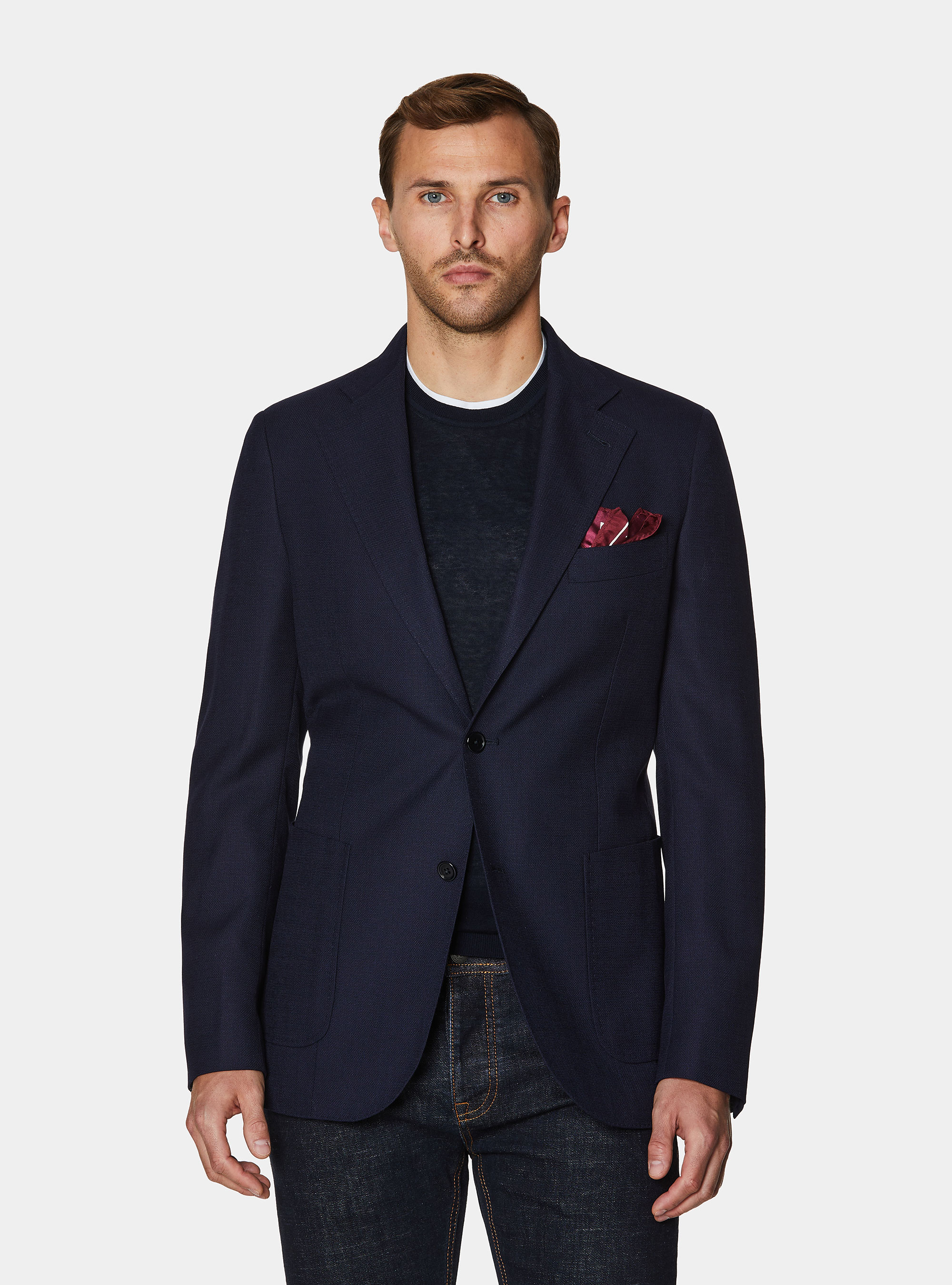 Giacca hopsack in pura lana, BLU NAVY