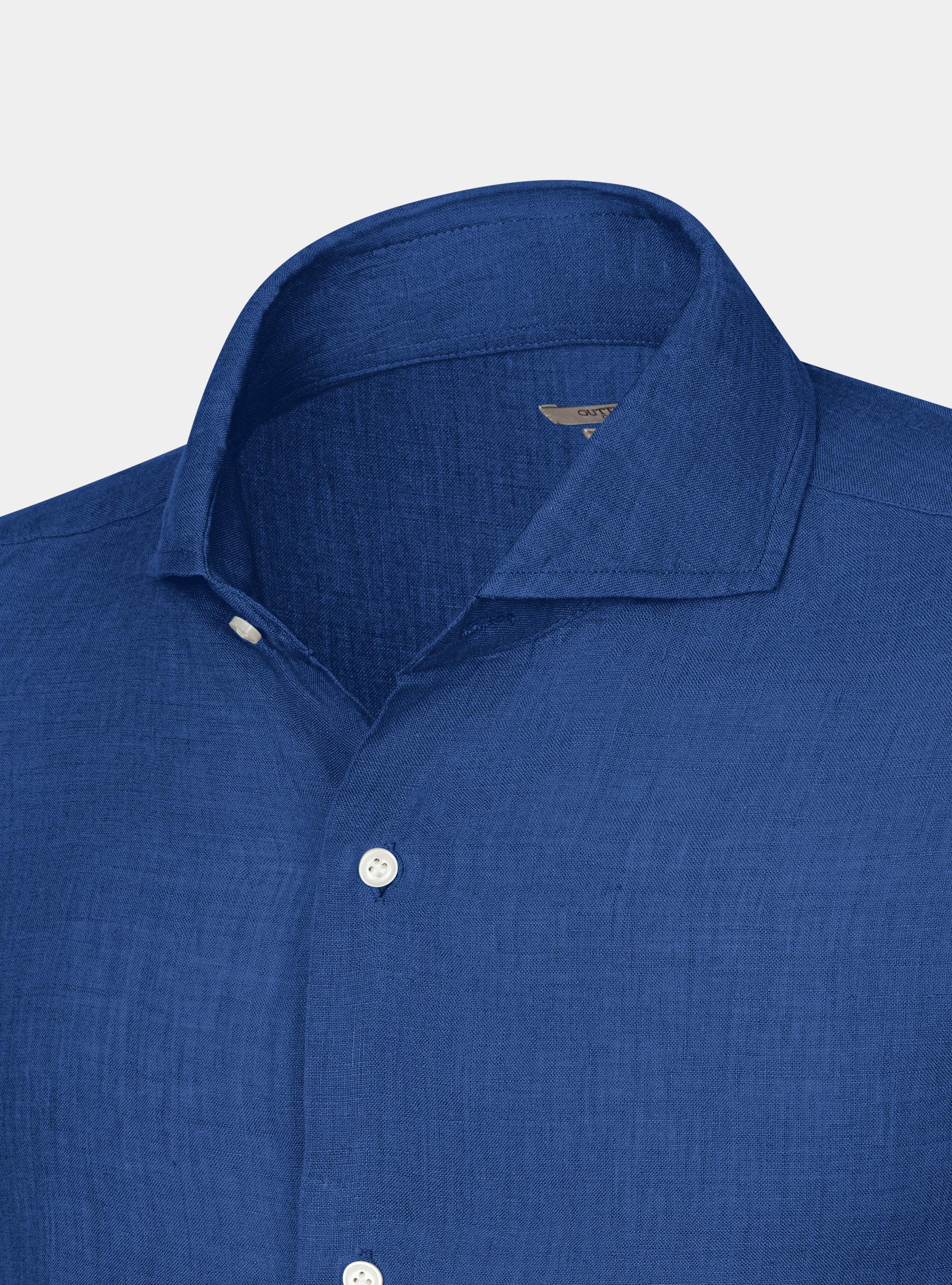Camicia collo francese in puro lino, BLU