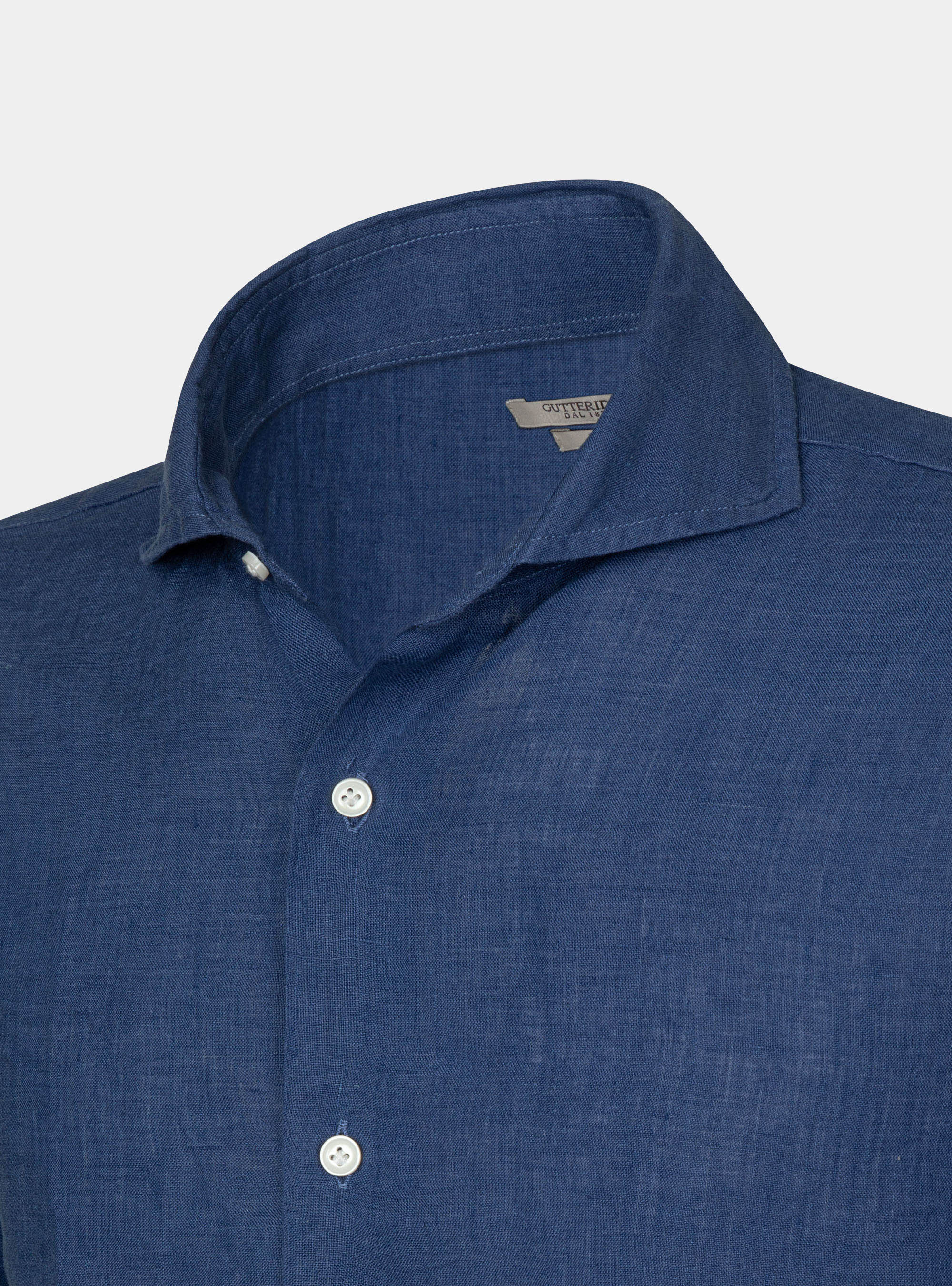 Camicia collo francese in puro lino, 0243C DENIM