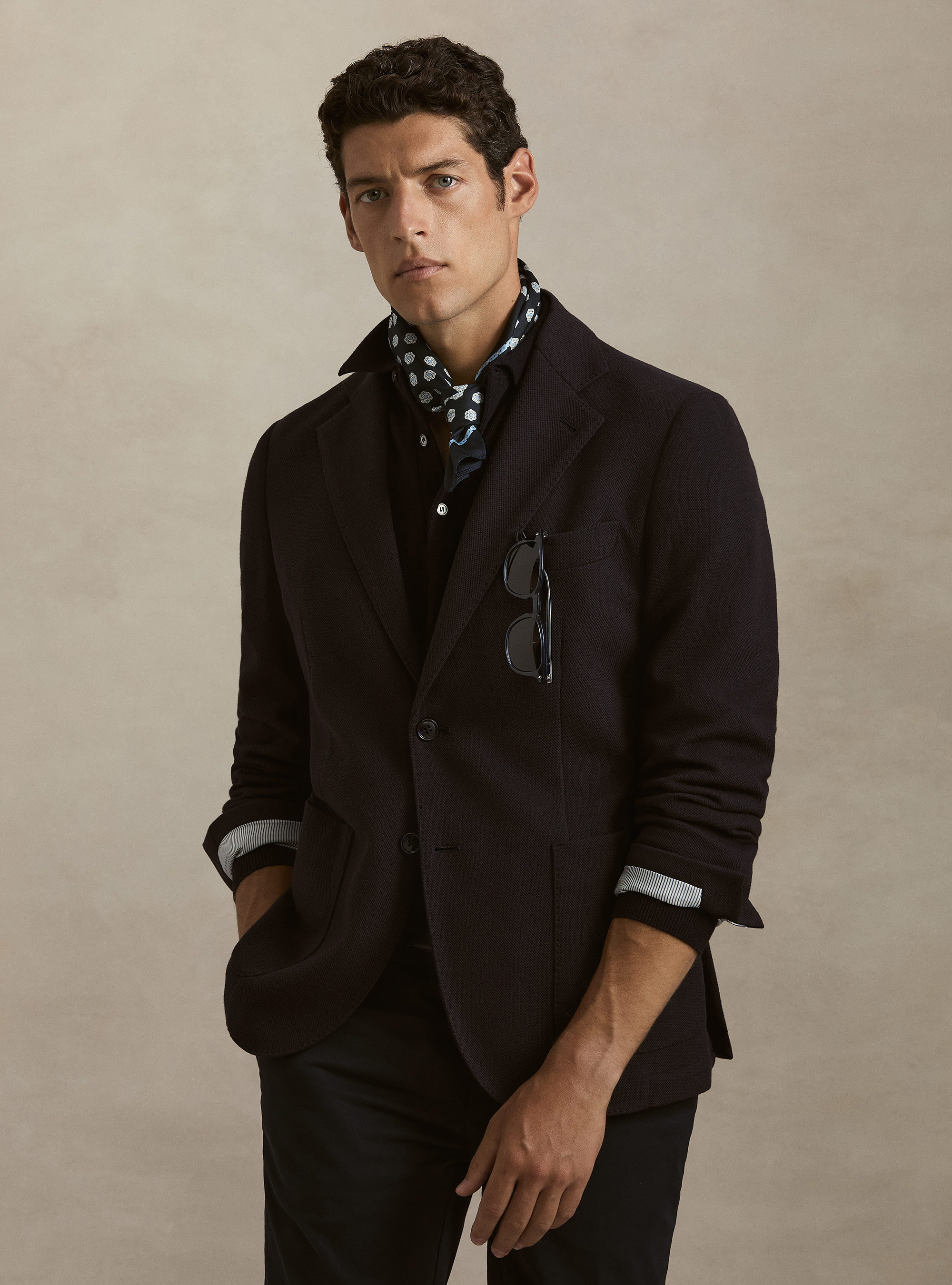 Giacca monopetto in jersey singolo, BLU NAVY