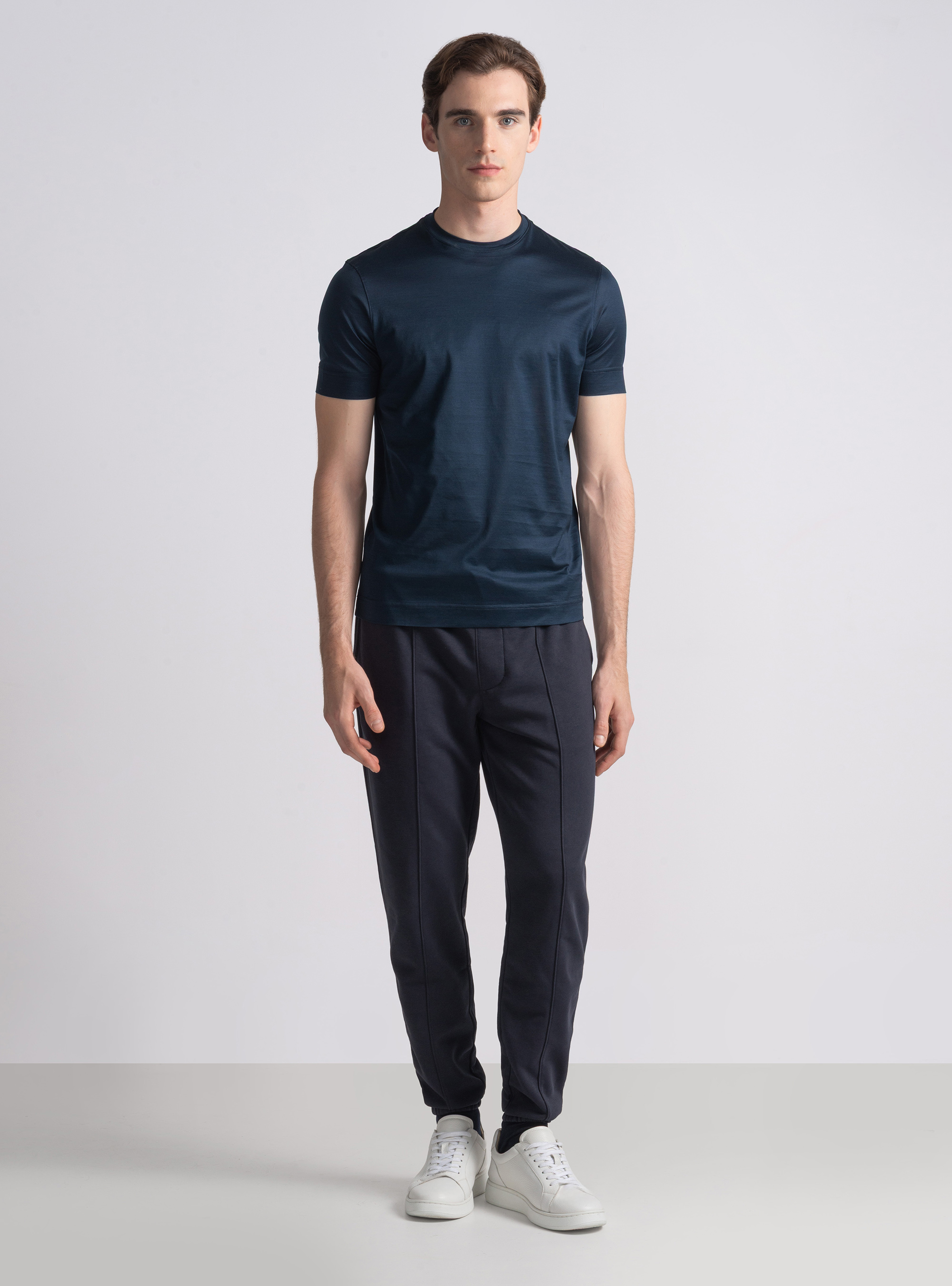 T-shirt mezza manica in filo di Scozia, BLU NAVY