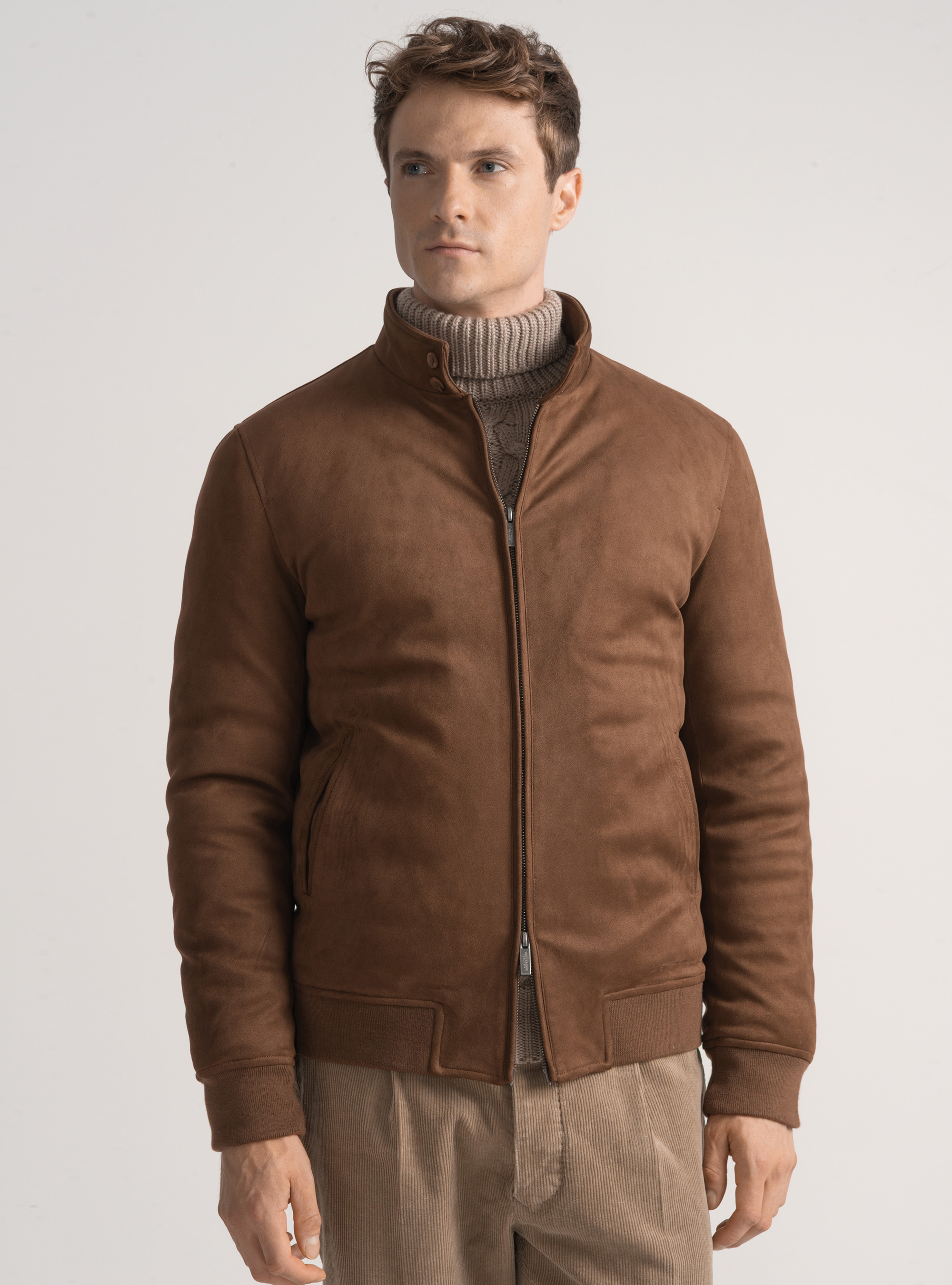 Bomber imbottito effetto suede, MARRONE