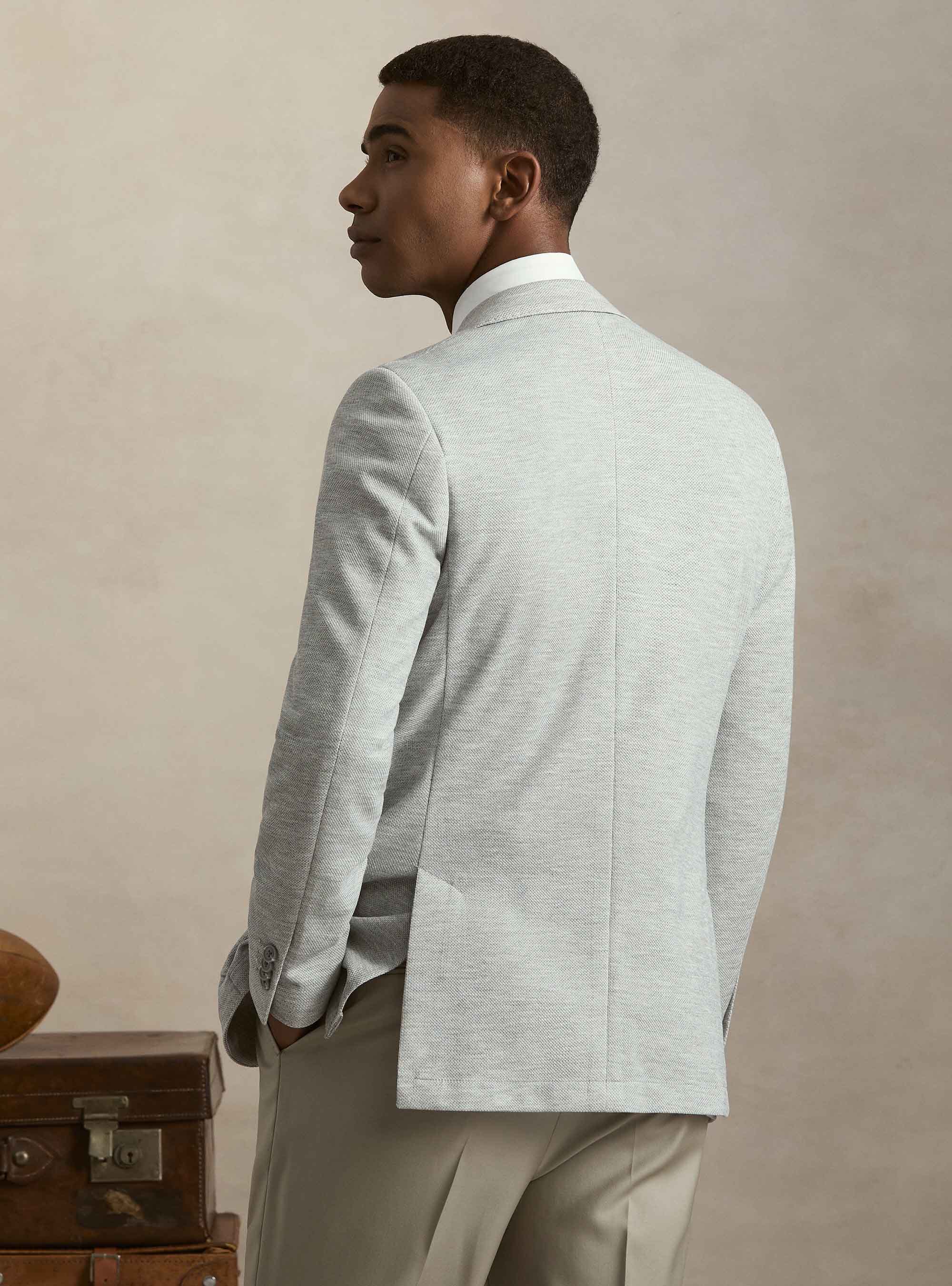 Giacca monopetto in jersey singolo, GRIGIO MELANGE 0151C