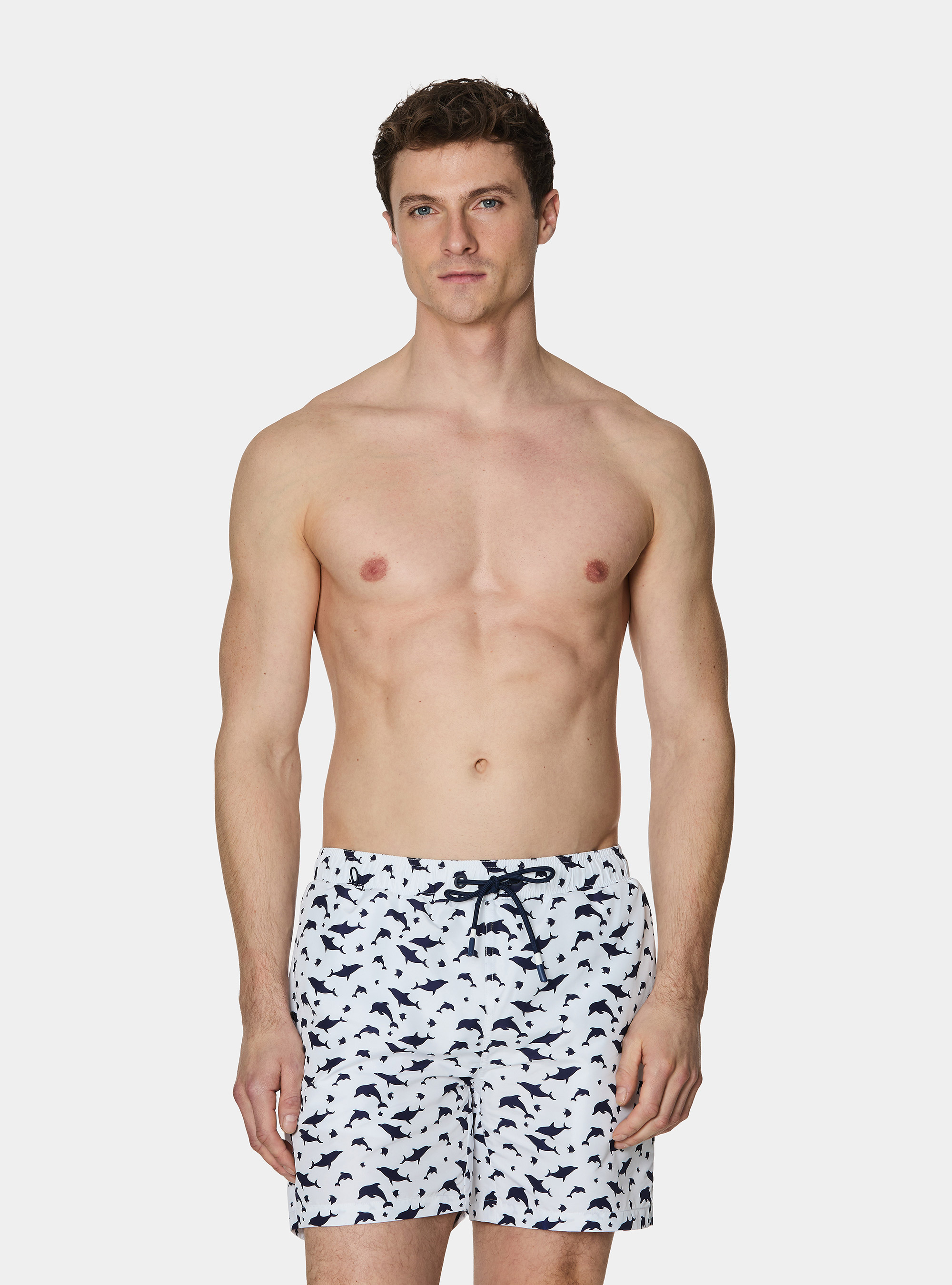 Costume da bagno stampa pesci, BIANCO
